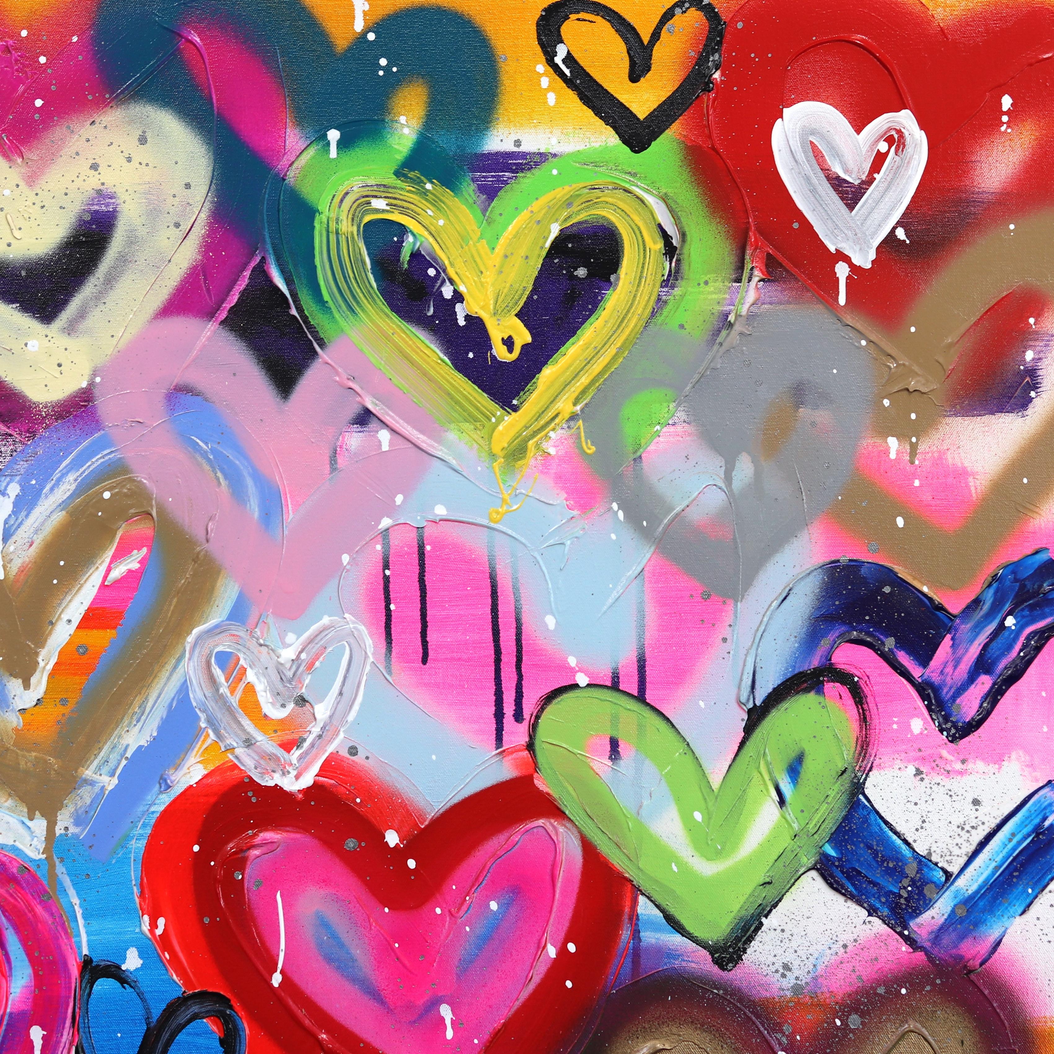 Happy Hearts Full of Love - Hearts Colorful Hearts Bold Original Pop Artwork en vente 4
