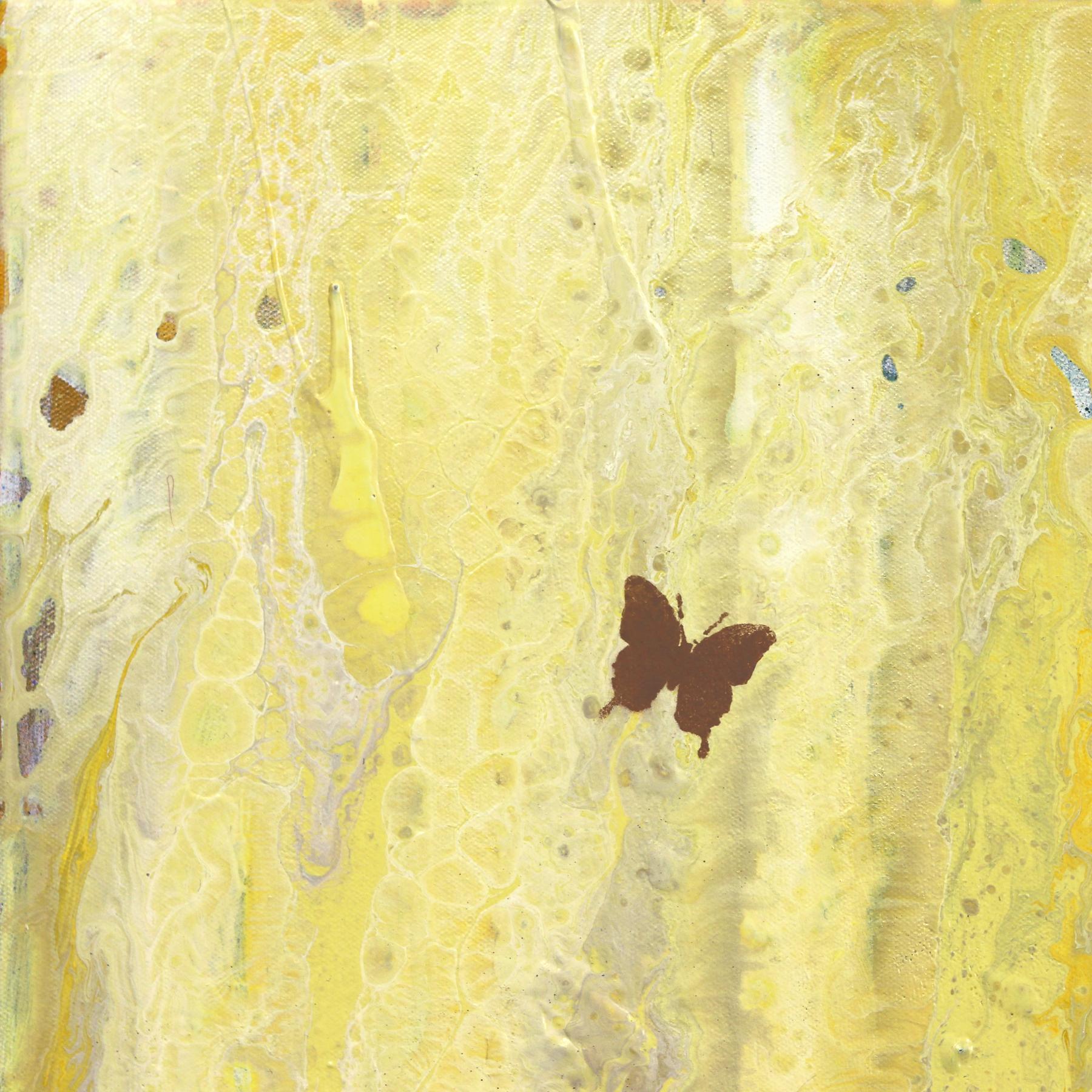Harmonious Life - Oeuvre d'art abstraite en mixed media inspirée du graffiti, jaune vif - Contemporain Painting par Amber Goldhammer