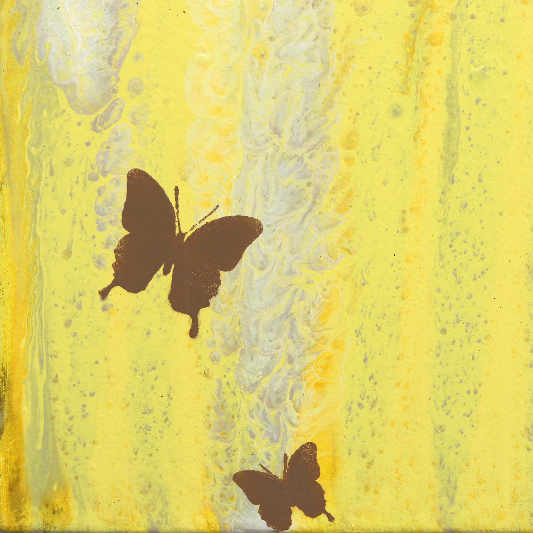 Harmonious Life - Oeuvre d'art abstraite en mixed media inspirée du graffiti, jaune vif en vente 2