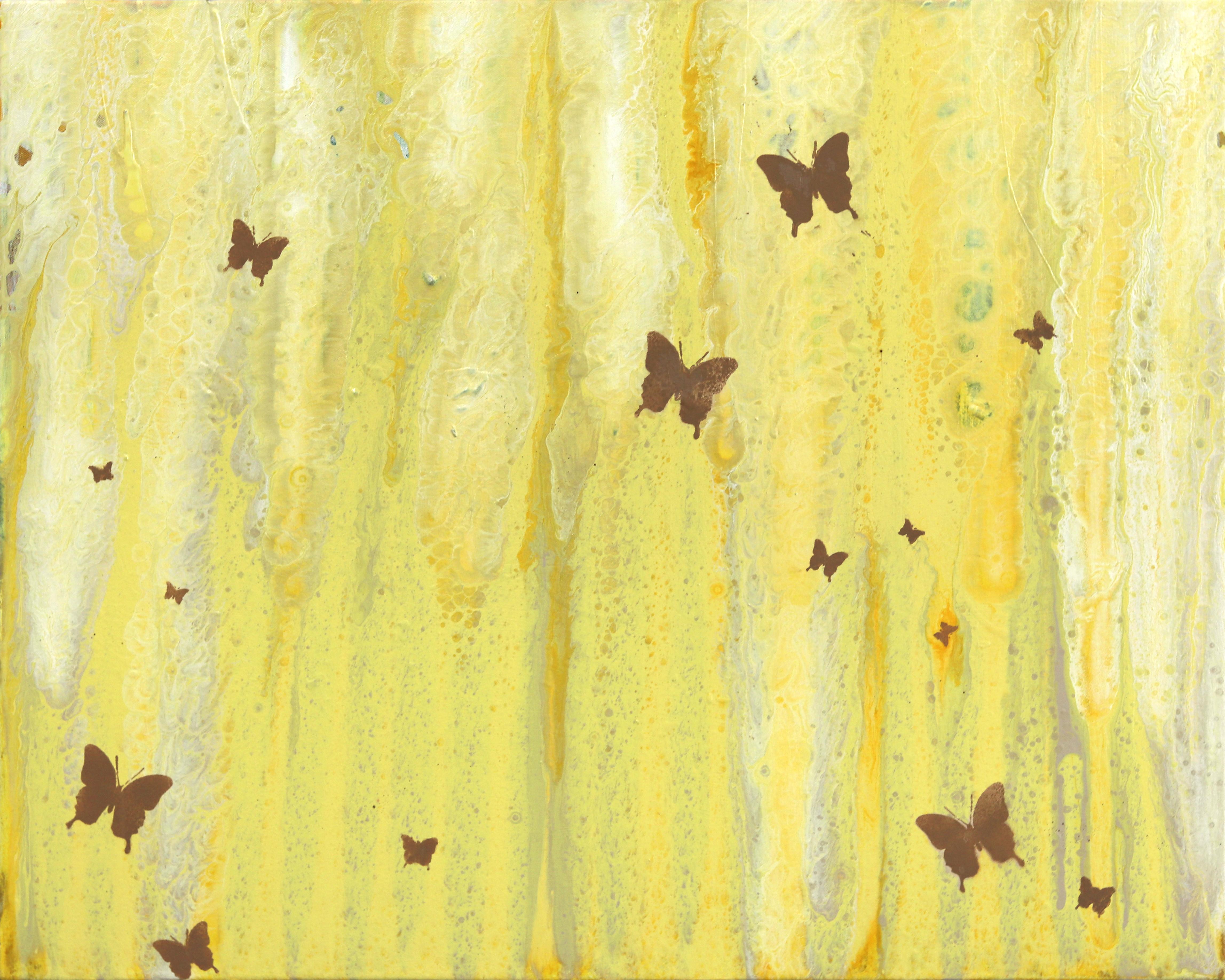 Harmonious Life - Bright Yellow Abstract Mixed Media Graffiti Inspired Artwork