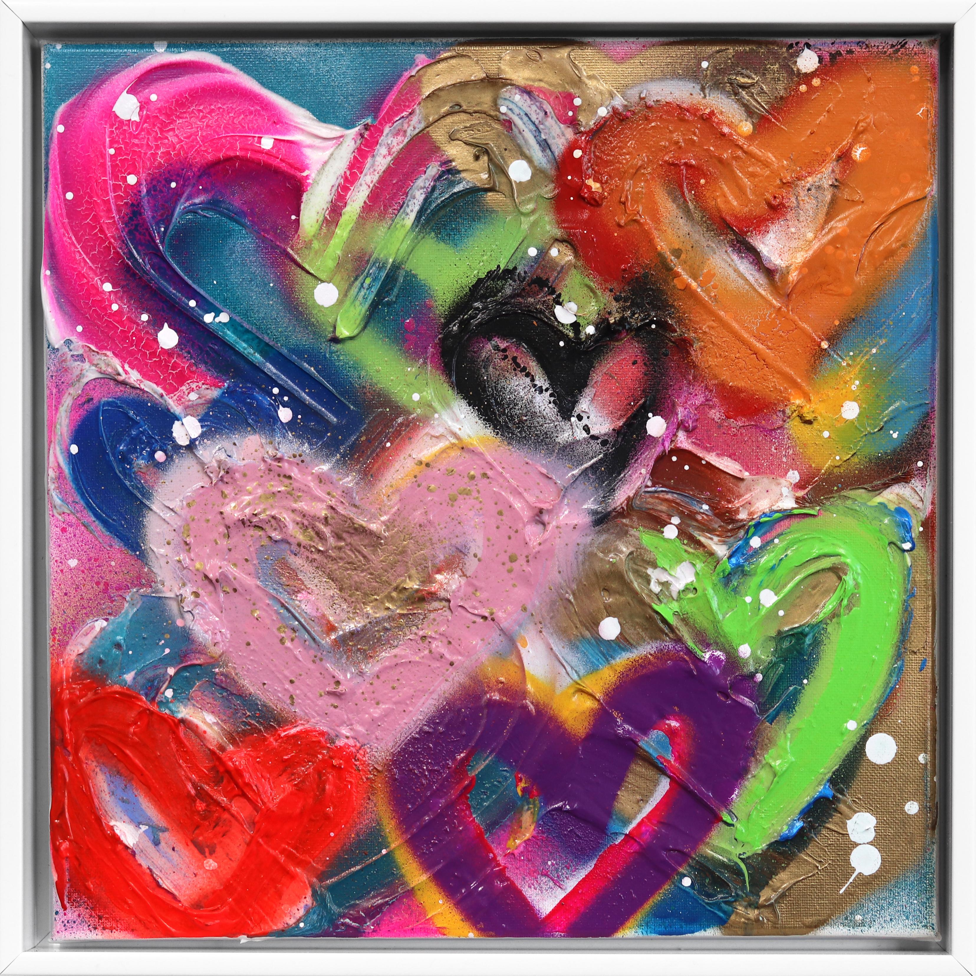Heart Society - Framed Original Street Art Inspired Painting - Mixed Media Art by Amber Goldhammer