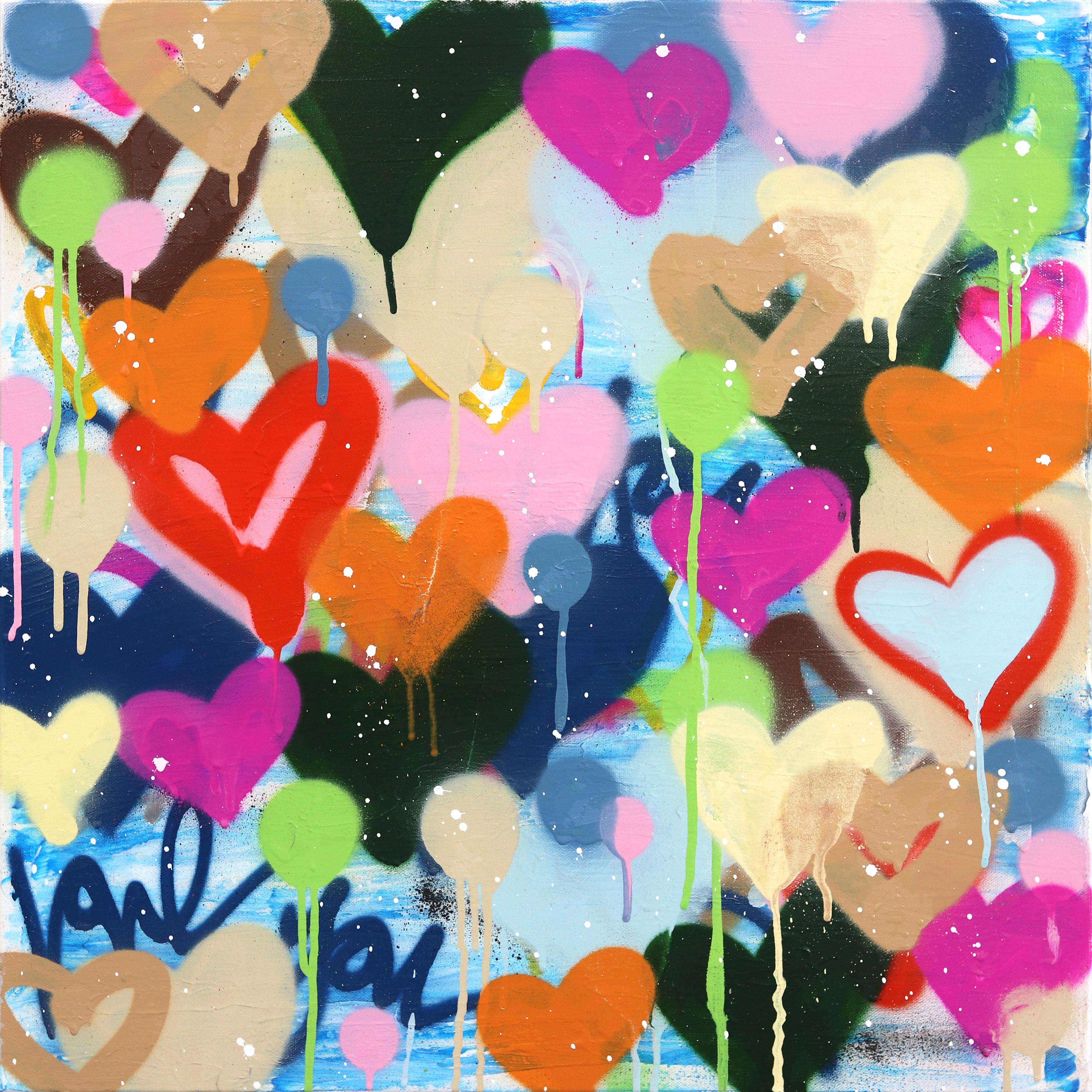 Hearts and Balloons - Original Joyful Urban Pop Artwork with Bright Colors