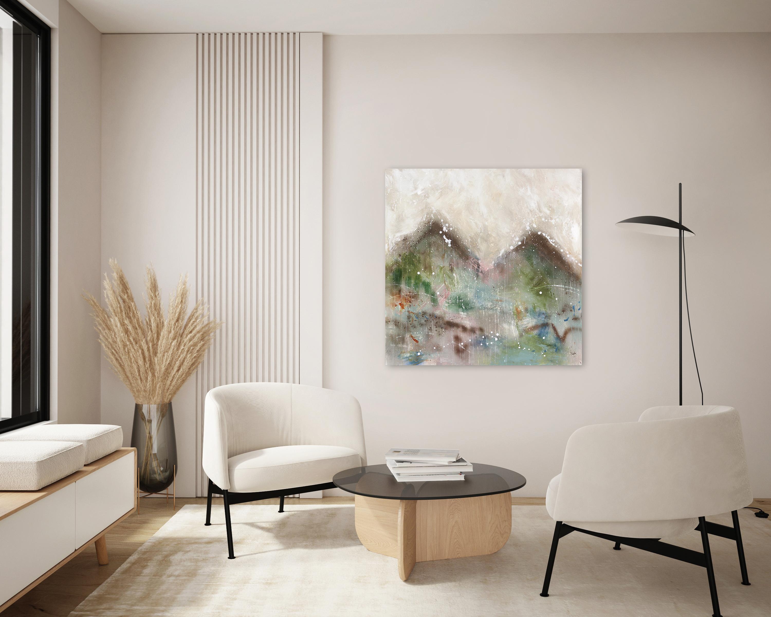 Home Away From Home - Obra de Arte Original Paisaje Abstracto Atmosférico Tono Tierra - Mixed Media Art Contemporáneo de Amber Goldhammer