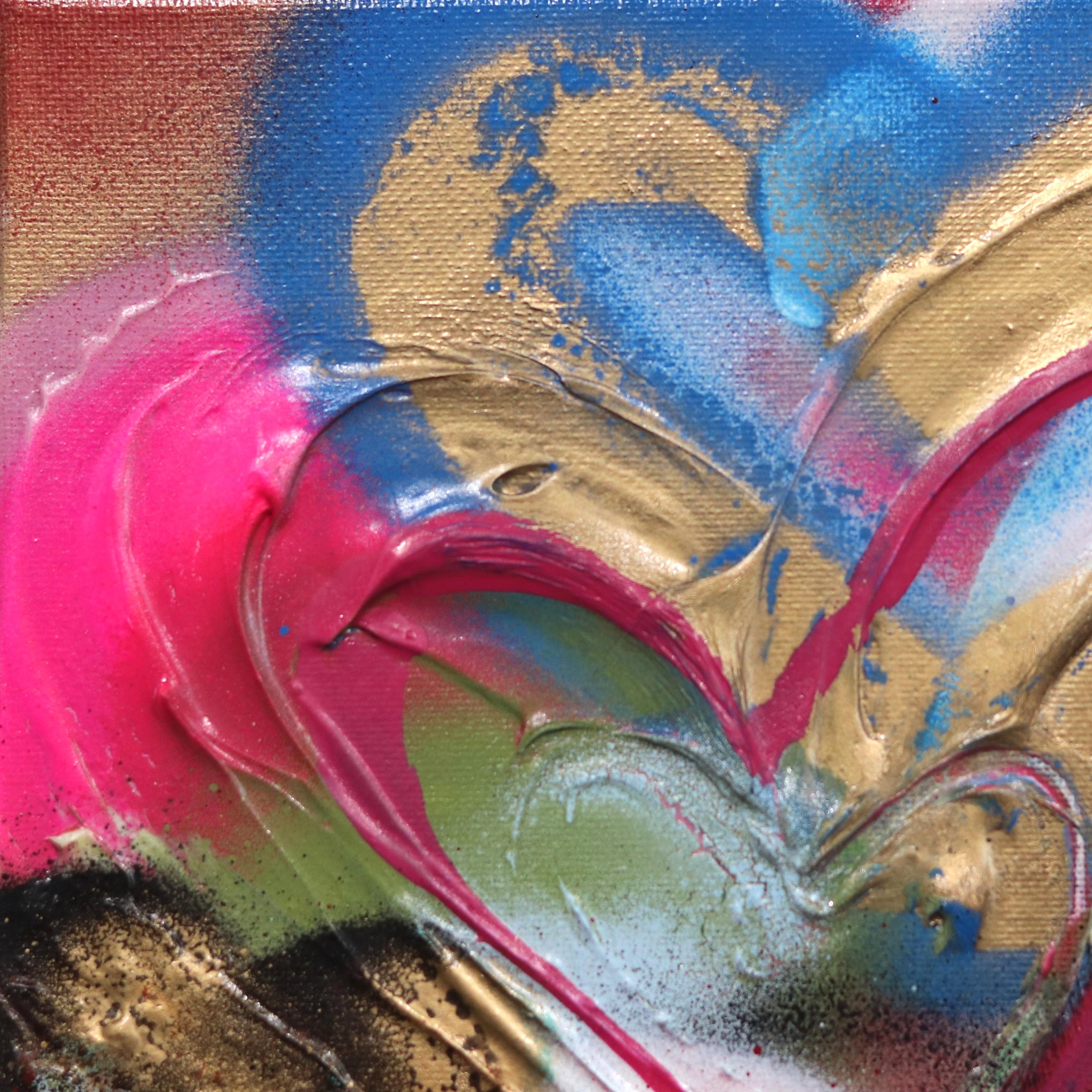 I Heart You Everyday - Framed Original Pop Art Inspired Textured Hearts Art - Street Art Painting by Amber Goldhammer