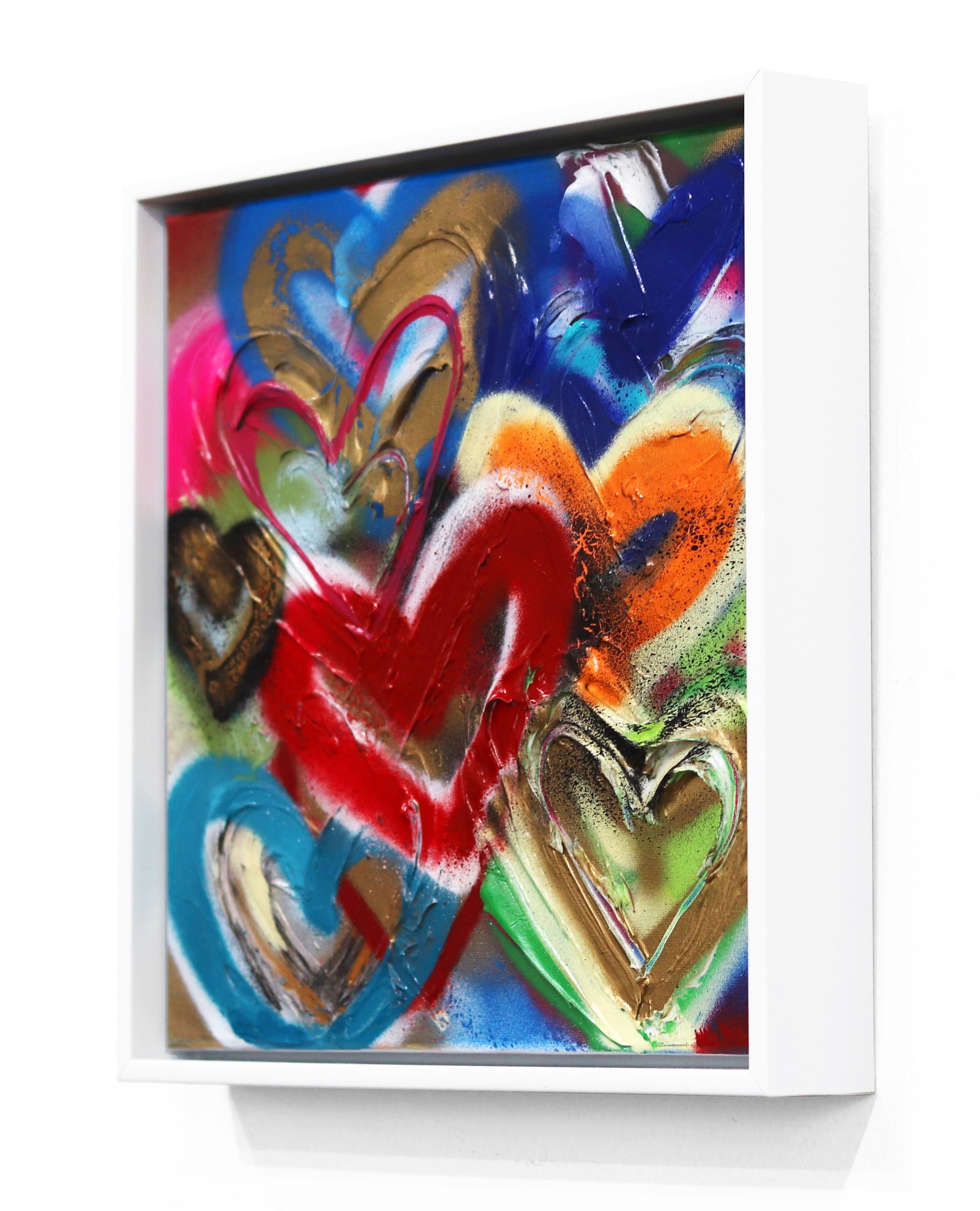I Heart You Everyday - Quadro originale incorniciato con cuori testurizzati ispirati alla pop art - Abstract Painting Grigio di Amber Goldhammer