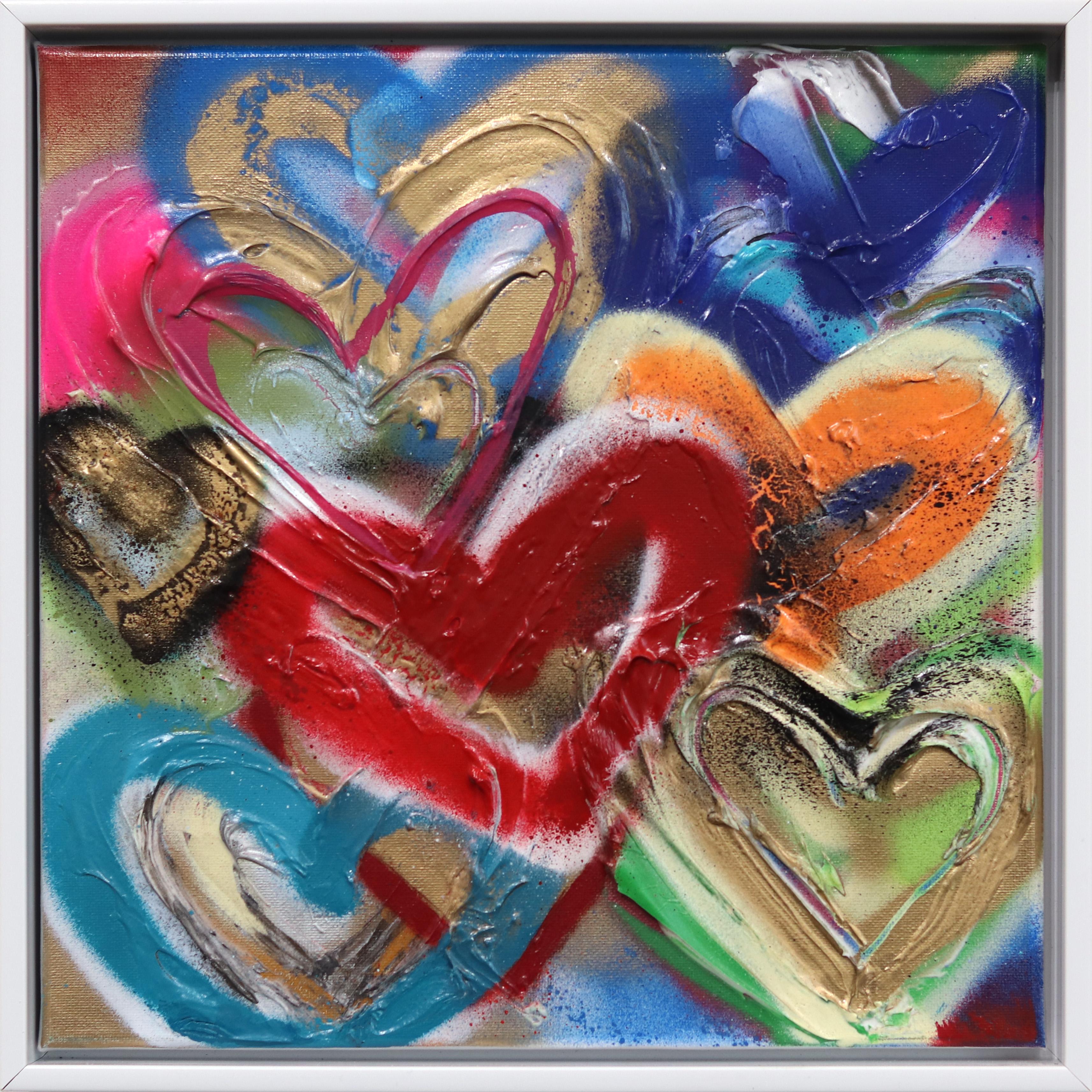 Amber Goldhammer Abstract Painting - I Heart You Everyday - Framed Original Pop Art Inspired Textured Hearts Art