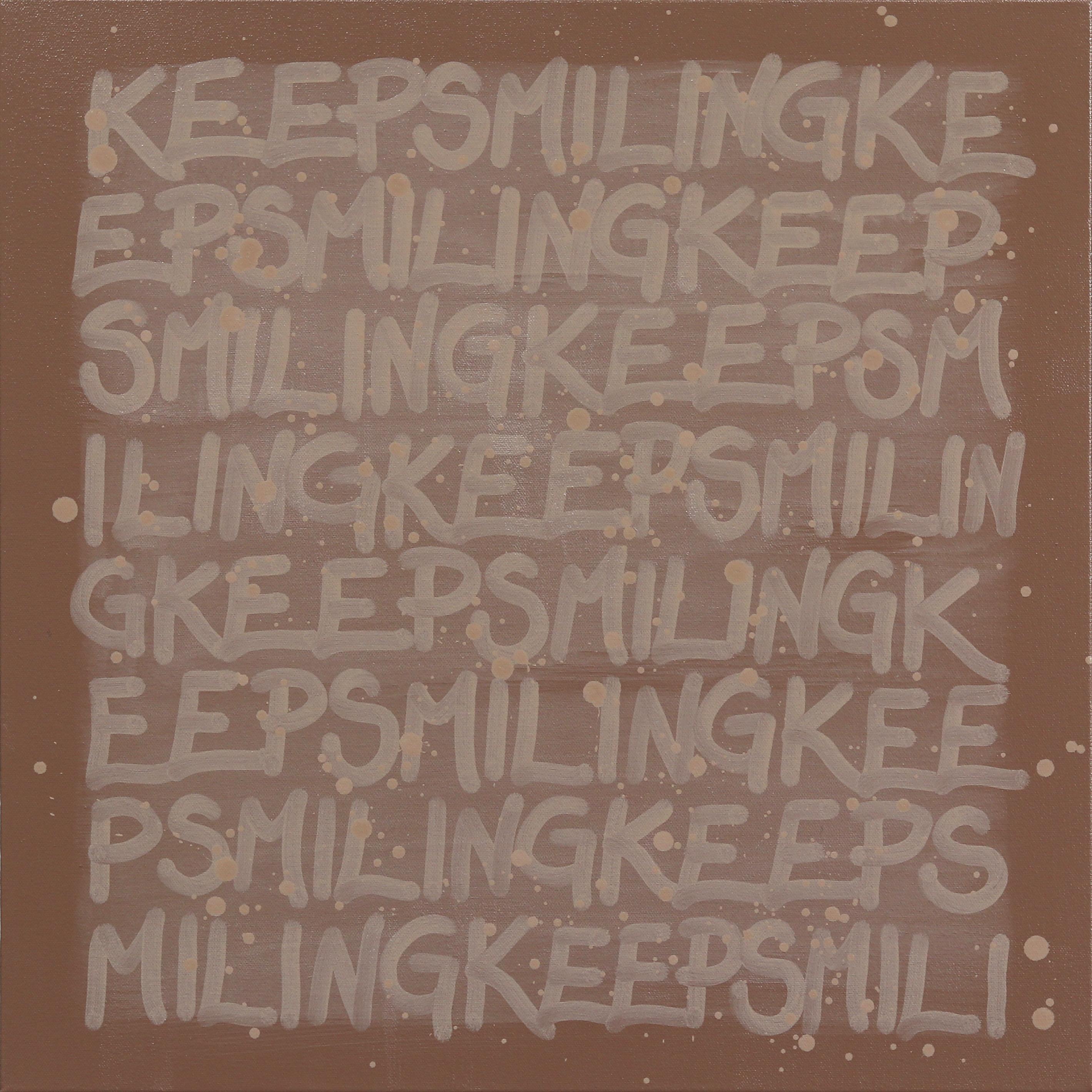 Abstract Painting di Amber Goldhammer - Keep Smiling - Pittura originale in bronzo con scritta "I LOVE YOU" (Ti amo)