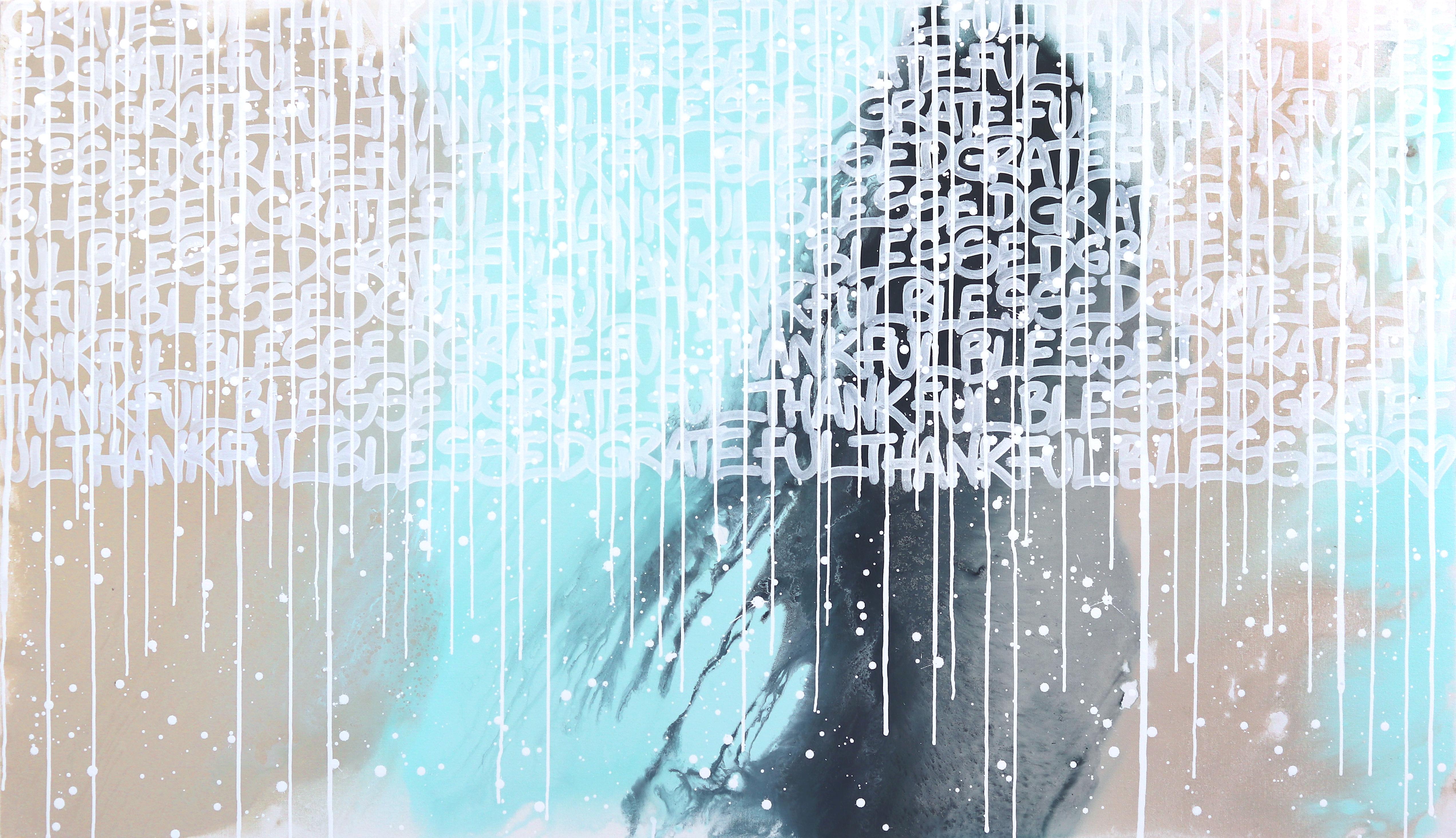 Keep The Faith - Opera d'arte originale di grandi dimensioni ispirata ai graffiti blu