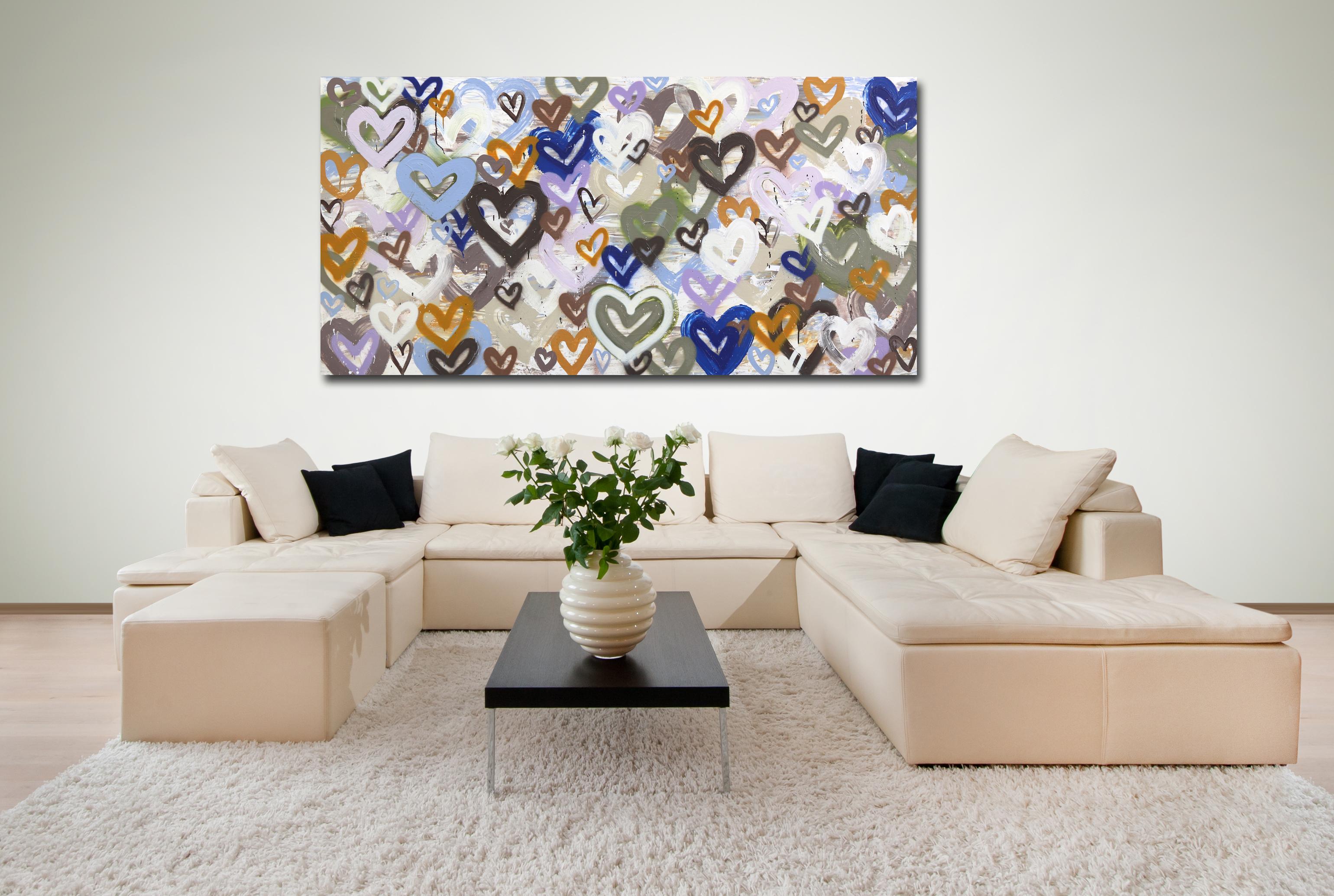 Voliamo insieme attraverso questa vita - Opera d'arte a cuori di colore tenue extra-large - Mixed Media Art Contemporaneo di Amber Goldhammer