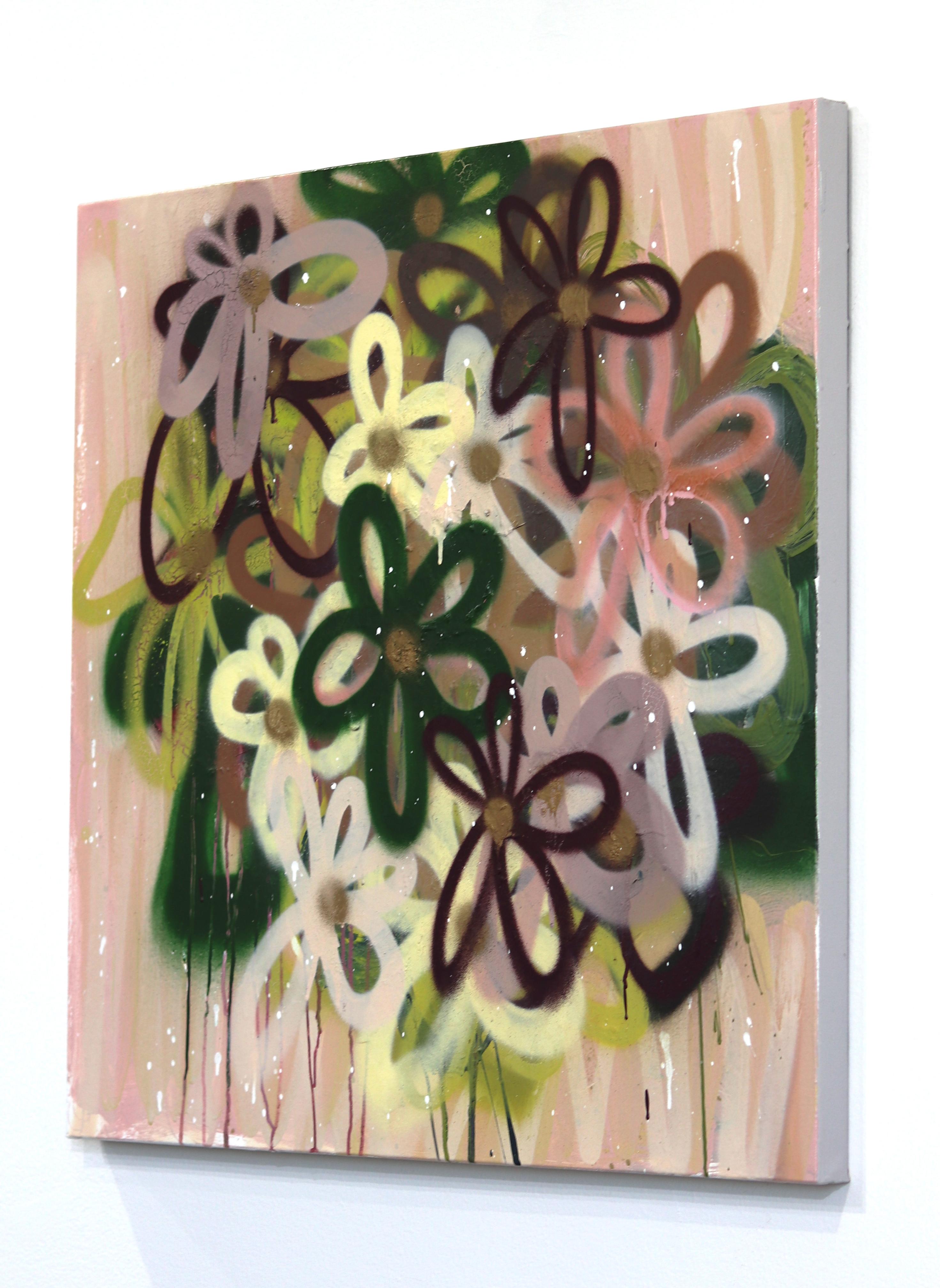 Mirando por la ventana de la abuela - Pintura floral abstracta original sobre lienzo en venta 1