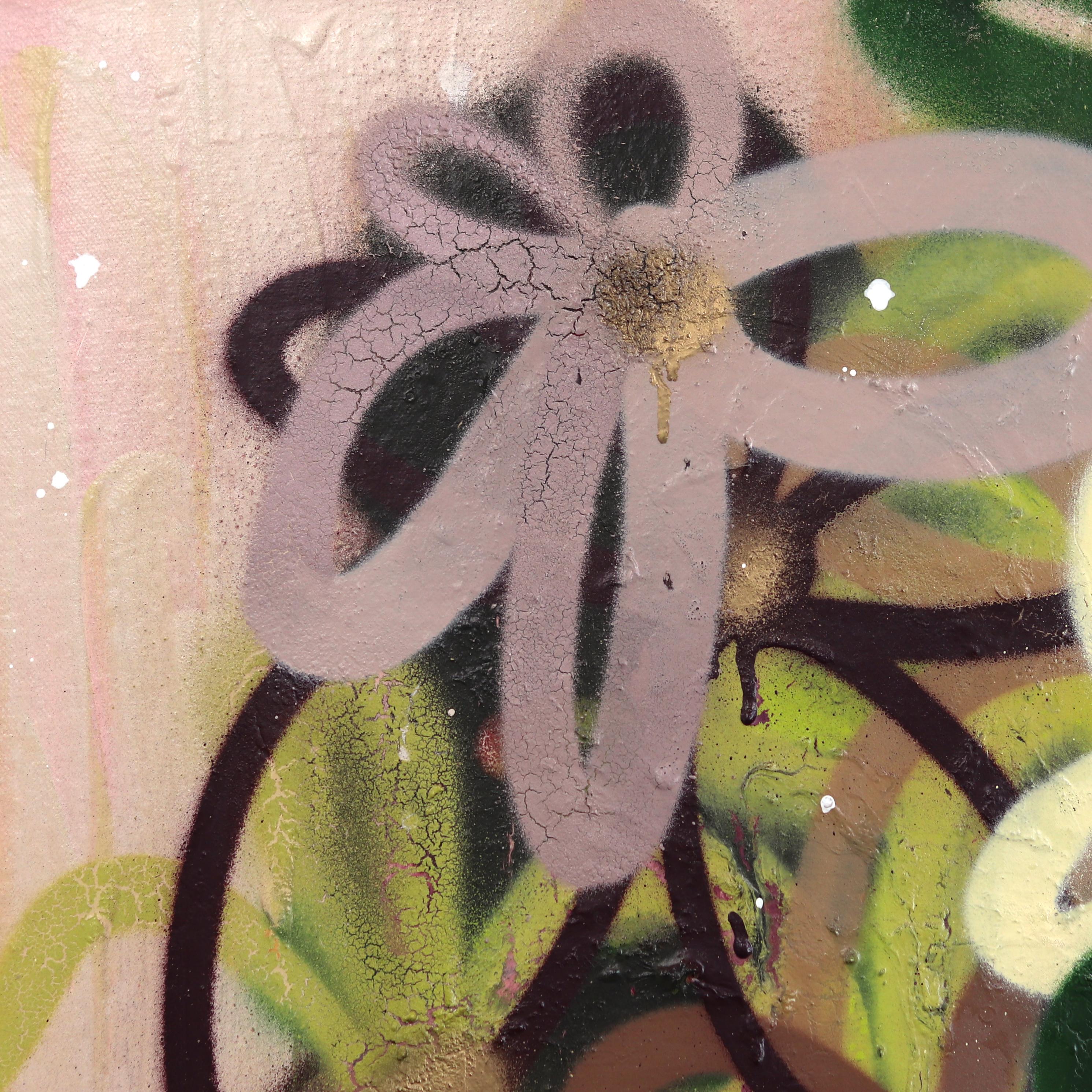 Mirando por la ventana de la abuela - Pintura floral abstracta original sobre lienzo en venta 2