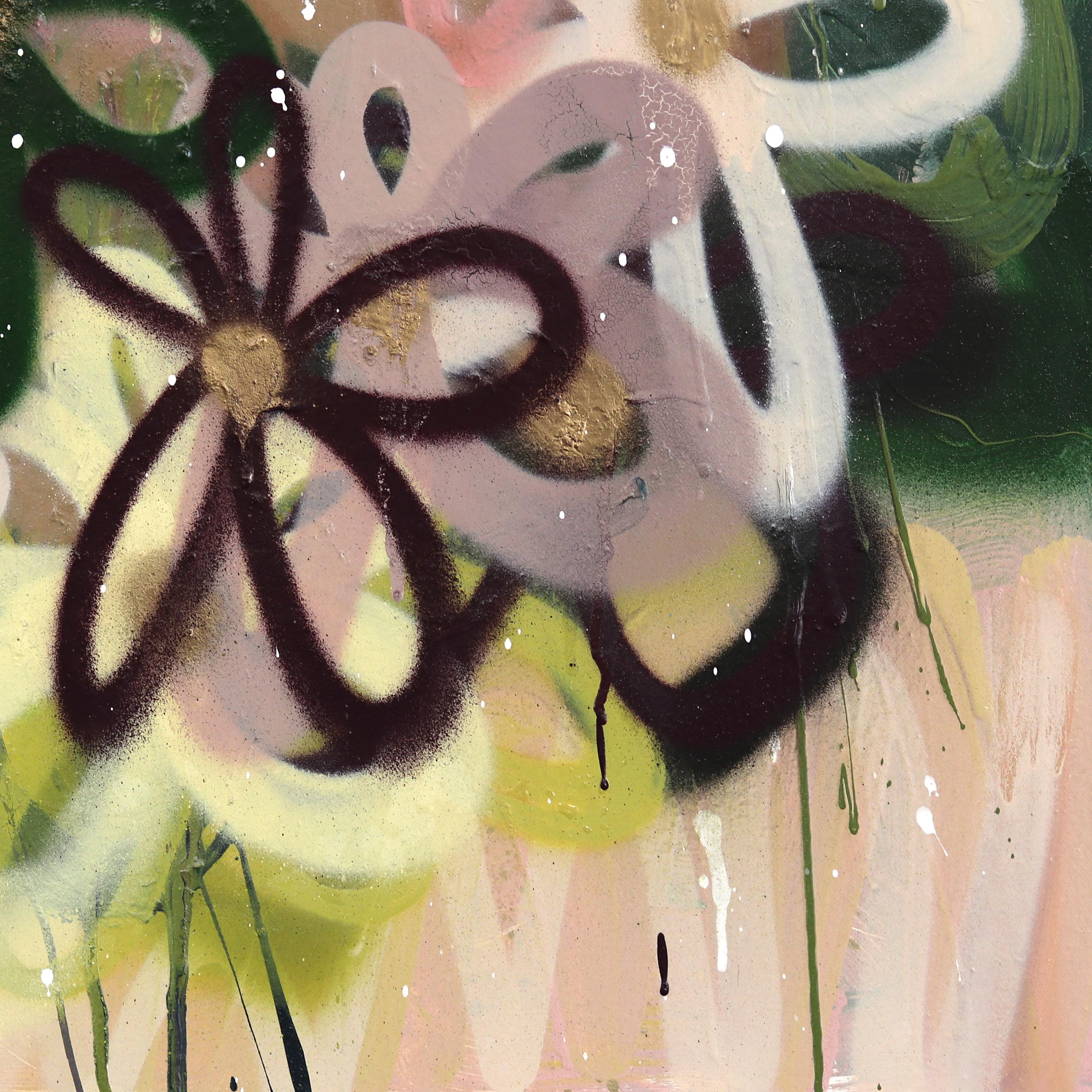 Mirando por la ventana de la abuela - Pintura floral abstracta original sobre lienzo en venta 5