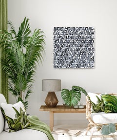 Love Bomb - Original Minimalist Black and White Mixed Media Painting on Canvas