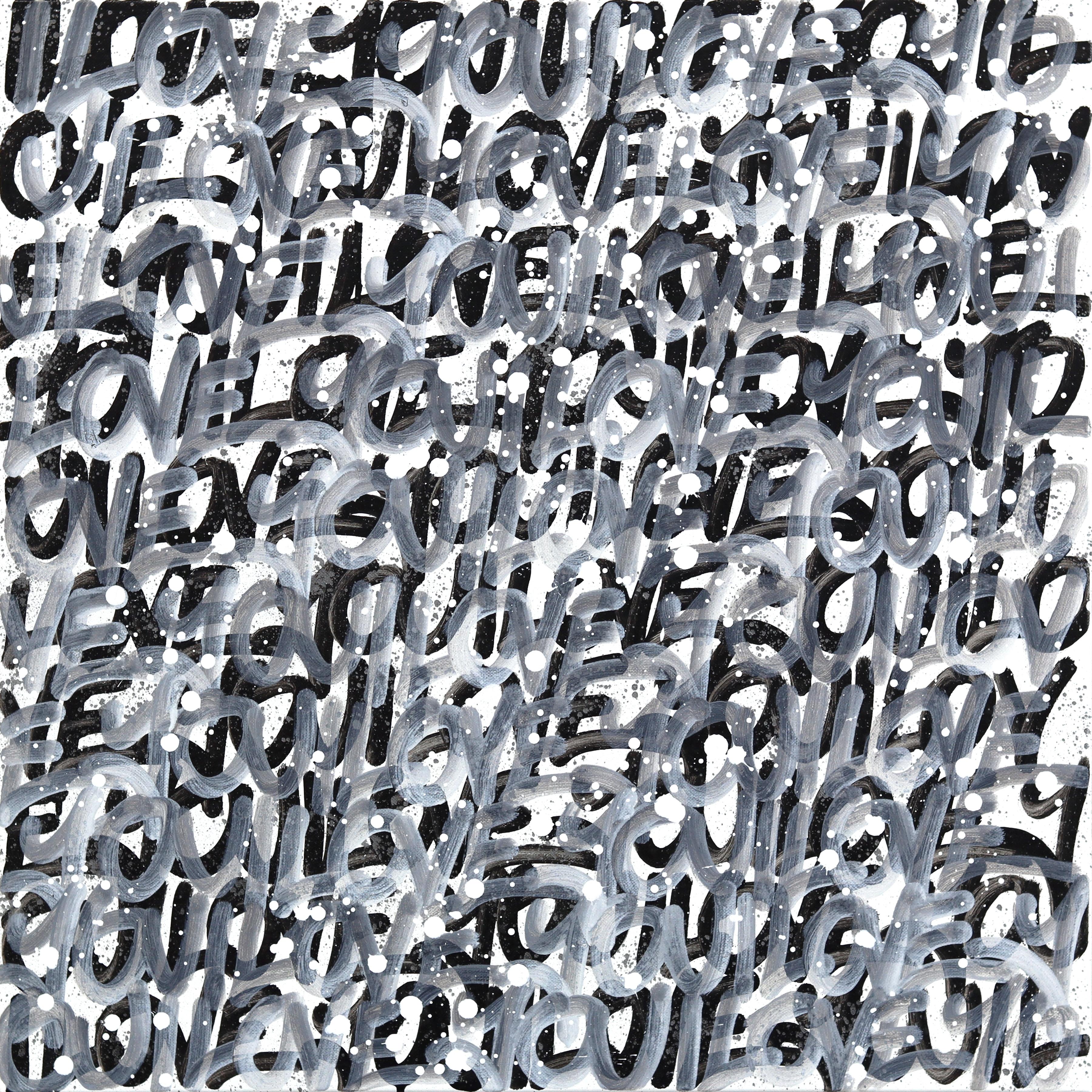 Love Bomb - Original Minimalist Black and White Mixed Media Painting on Canvas