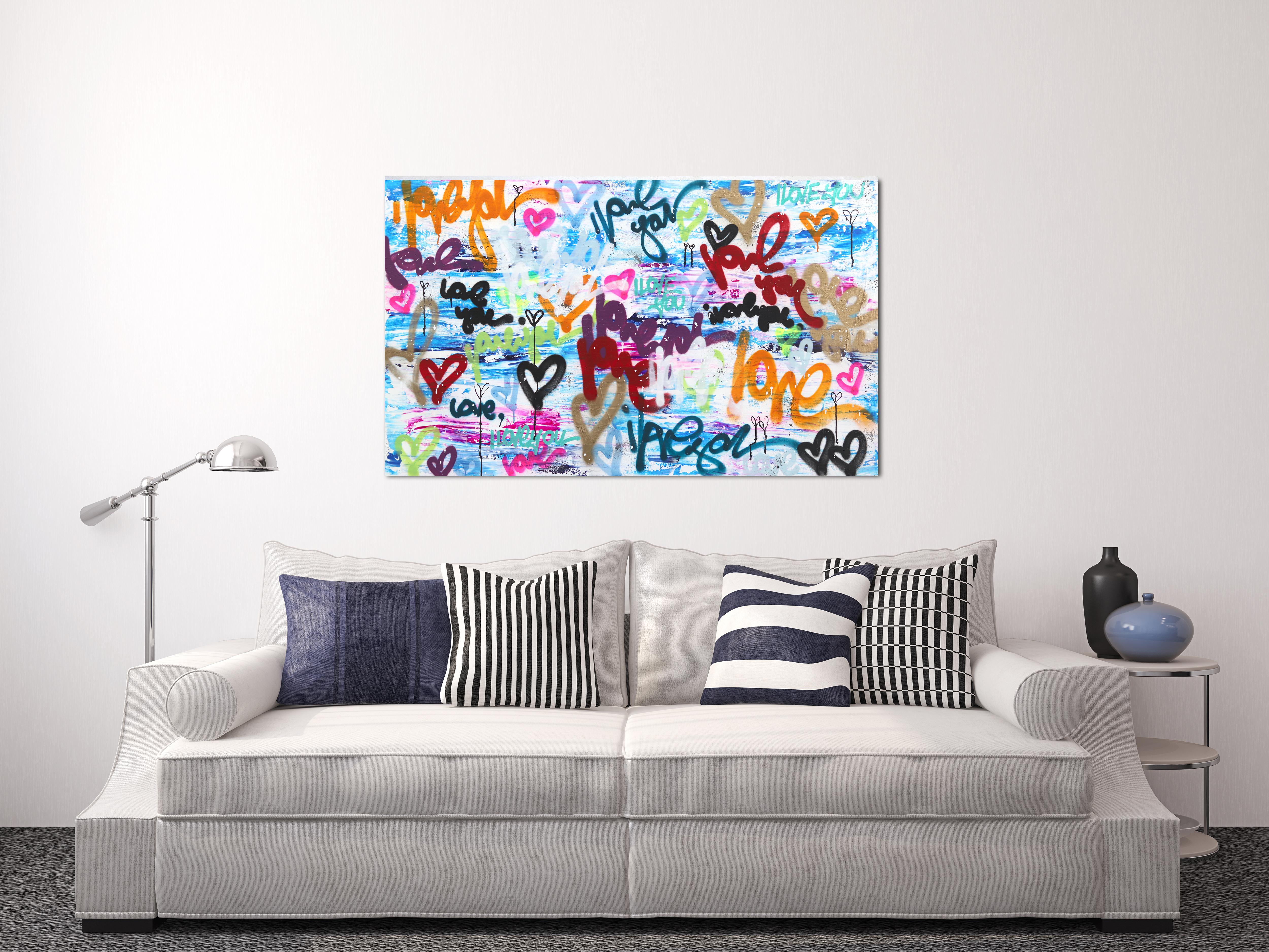 Brigada del Amor - Graffiti Abstracto de Colores Original Grande - Painting de Amber Goldhammer