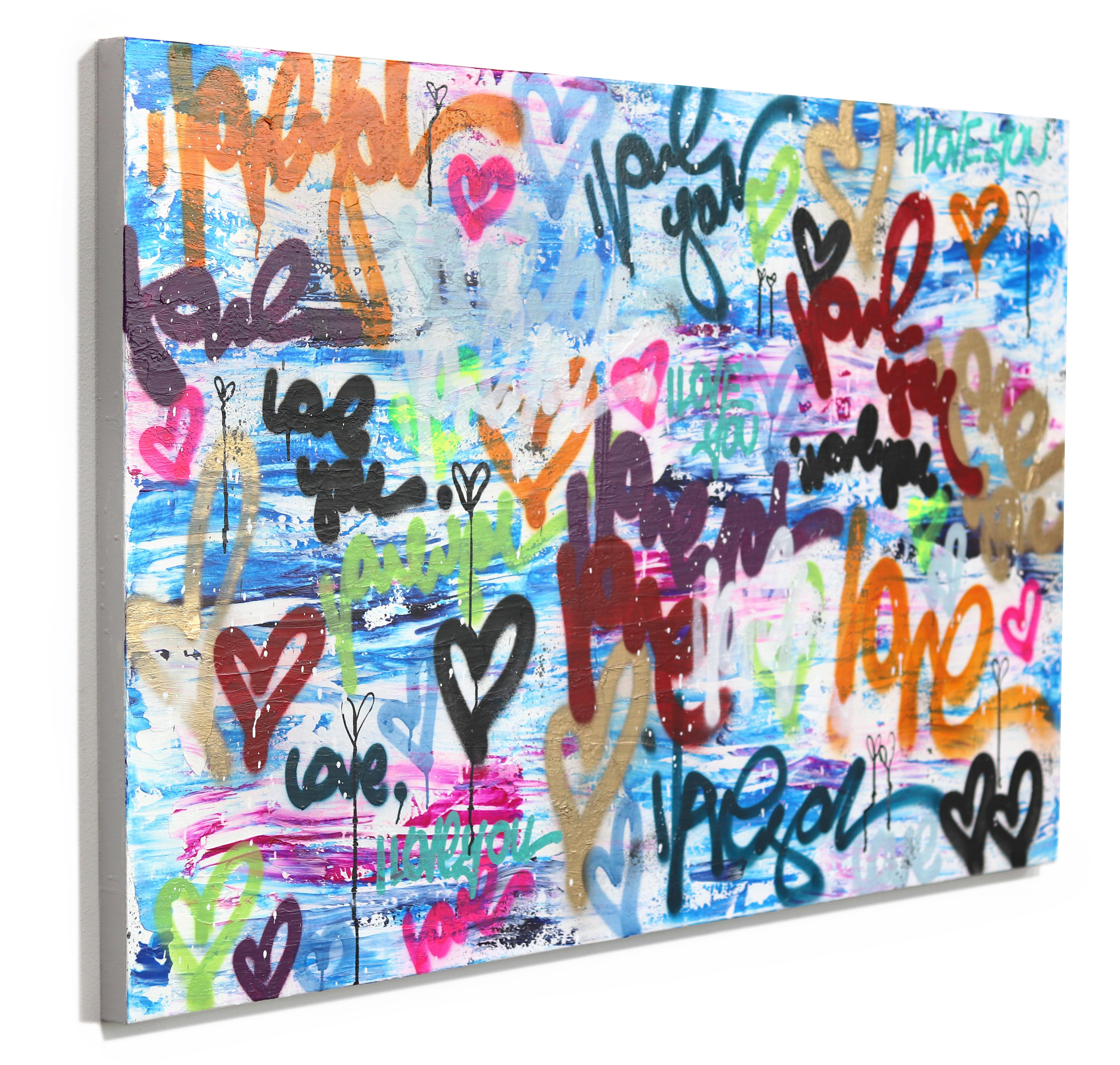 Brigada del Amor - Graffiti Abstracto de Colores Original Grande - Abstract Painting Gris de Amber Goldhammer