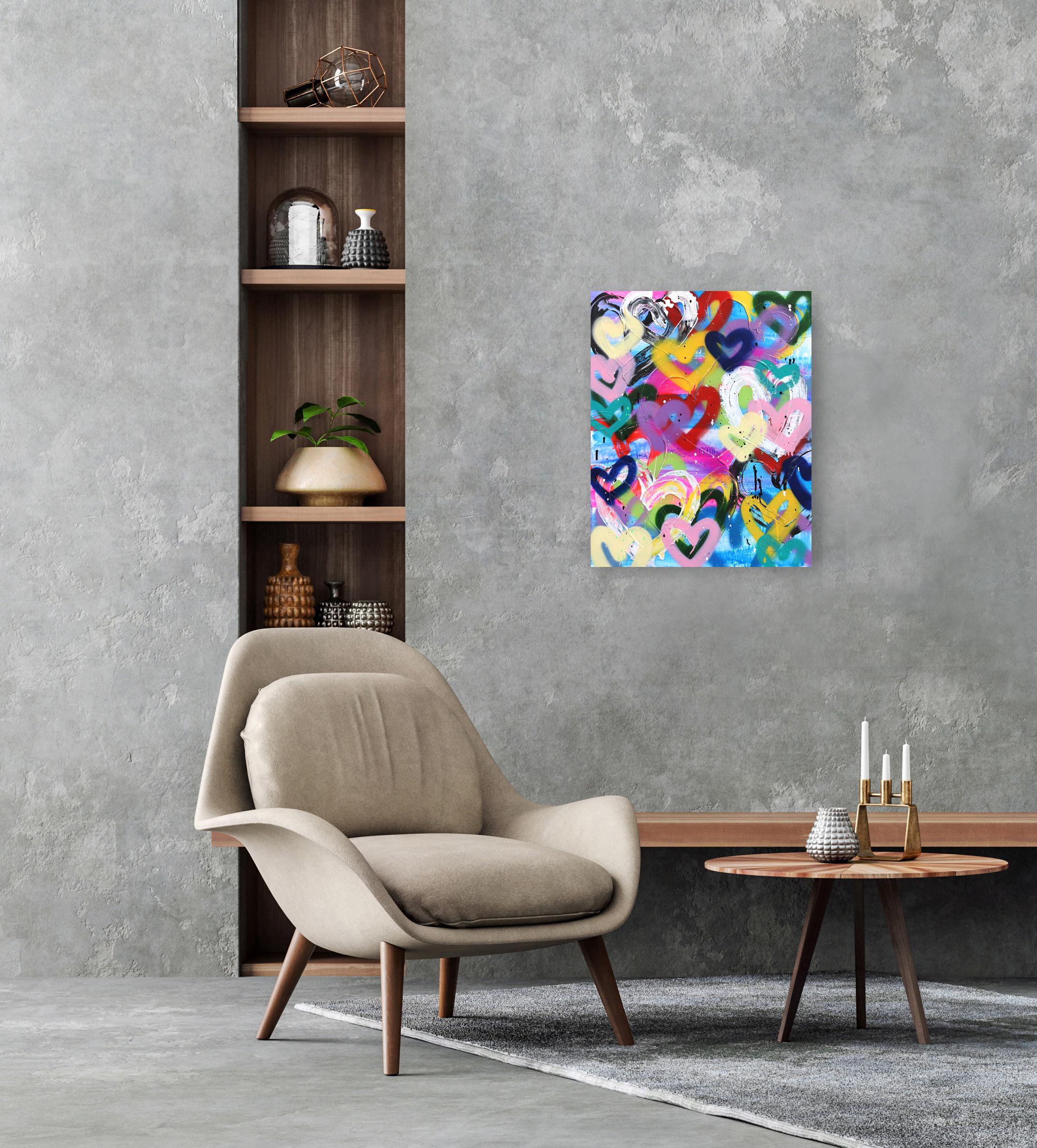 Love Fest - Colorful Hearts Bold Original Pop Artwork - Painting by Amber Goldhammer