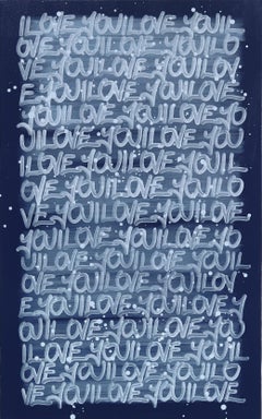 Love Mountain - Original Blue 'I LOVE YOU' Abstract Street Art Painting
