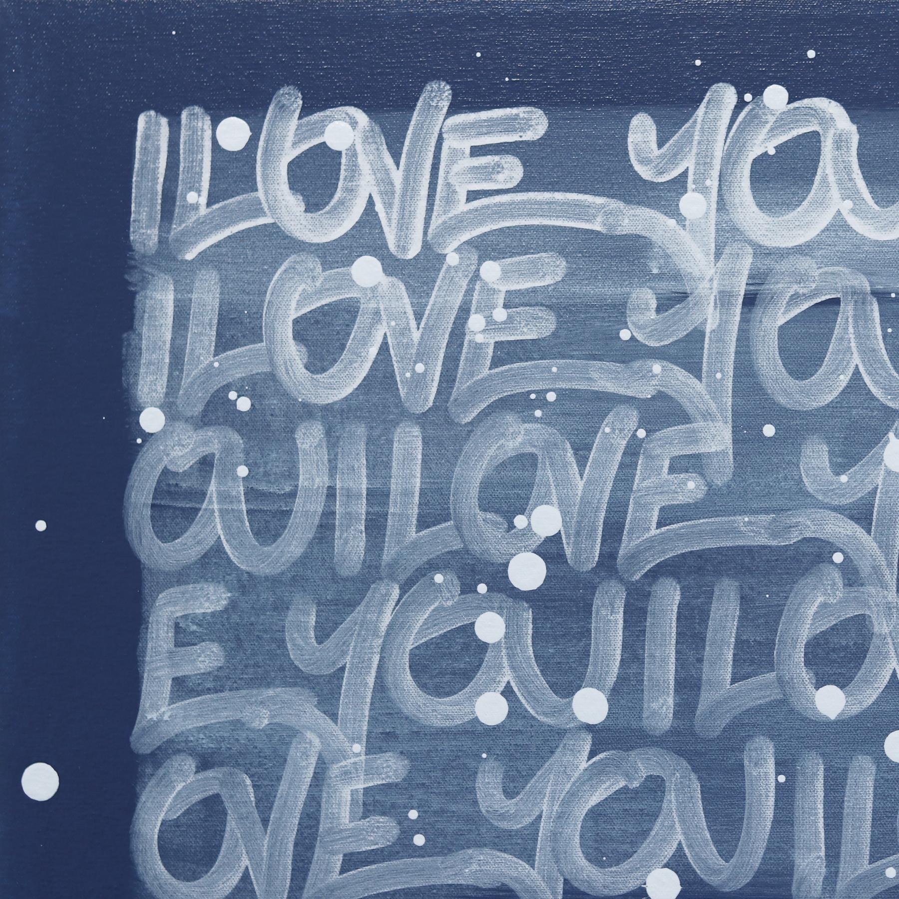 El amor nos hace avanzar - Obra de arte callejera contemporánea con texto abstracto en negrita azul marino - Painting Contemporáneo de Amber Goldhammer