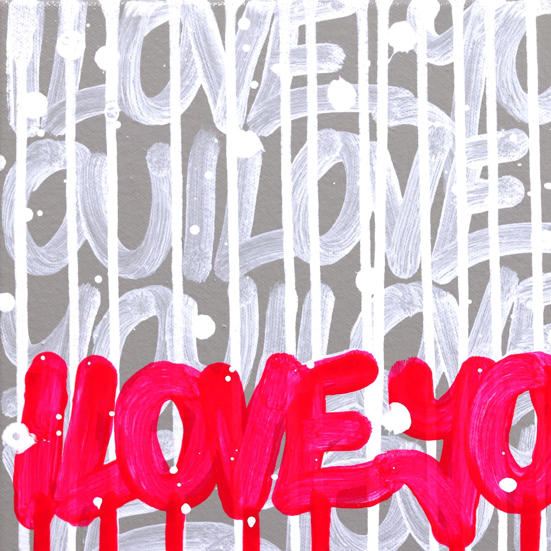 Lovejoy - Original Vibrant Pink und Grau Graffiti inspiriert Mixed Media Painting im Angebot 1