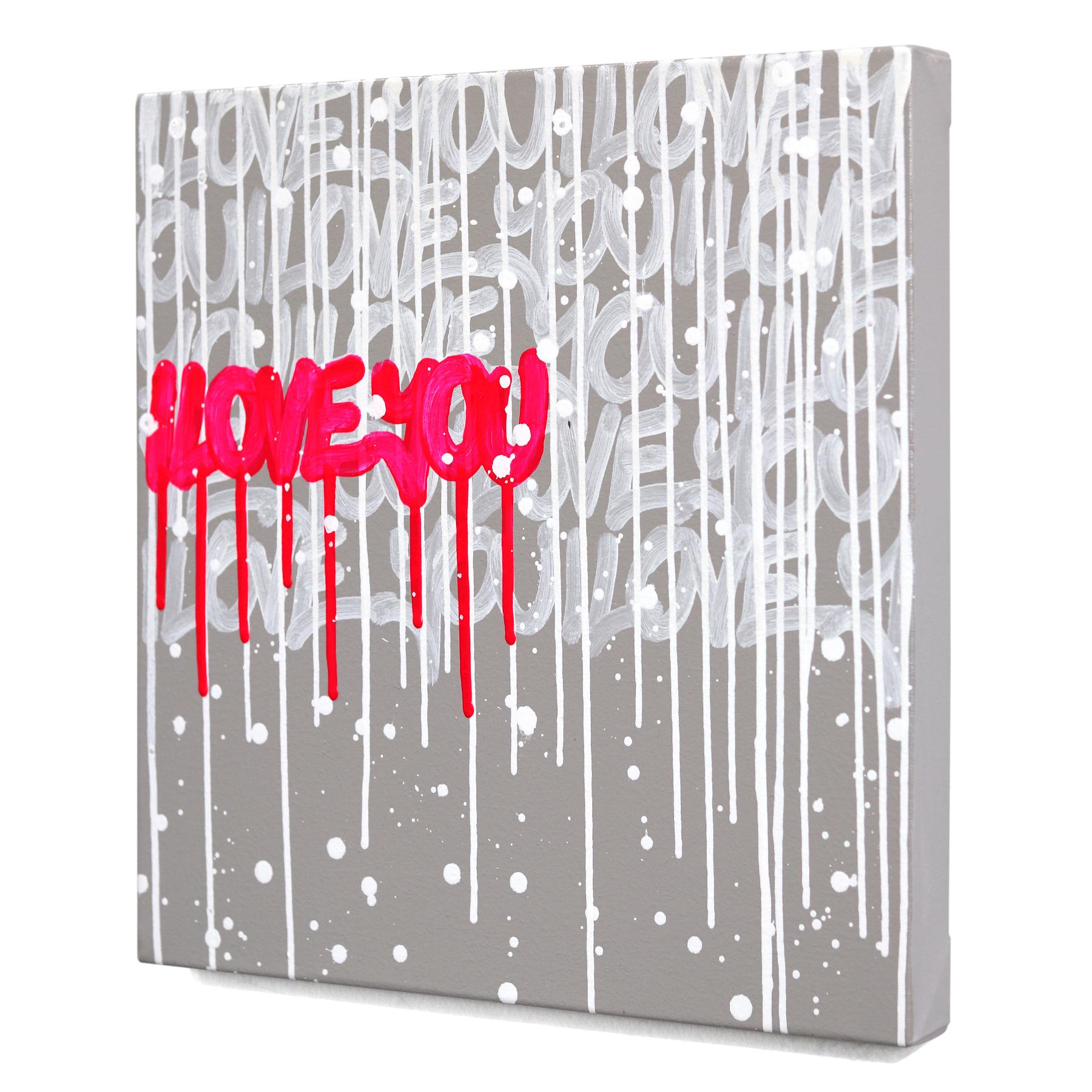 Lovejoy - Original Vibrant Pink und Grau Graffiti inspiriert Mixed Media Painting im Angebot 2