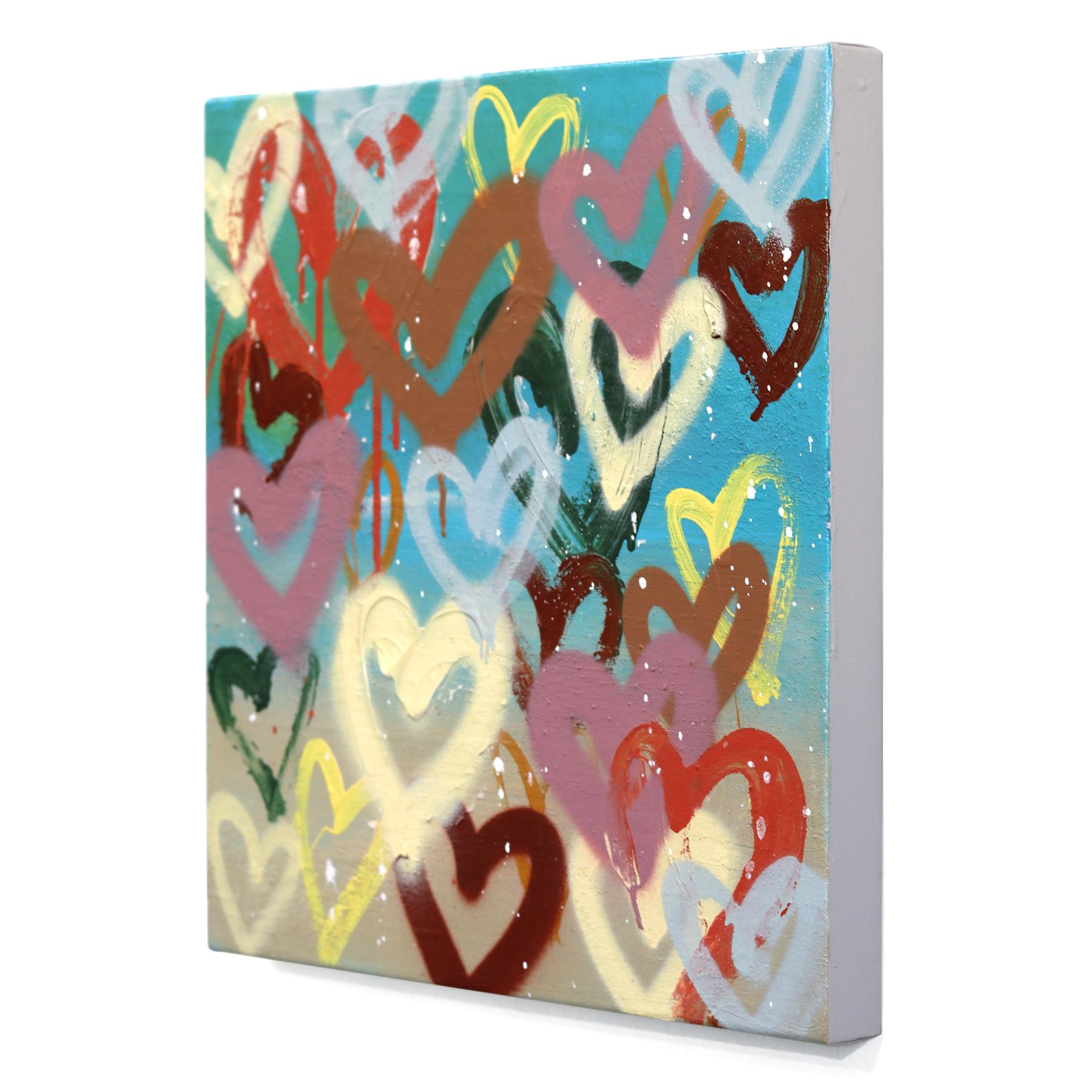 Lovers Unite - Original Farbe getränkten Graffiti Herzen Mixed Media Painting im Angebot 1