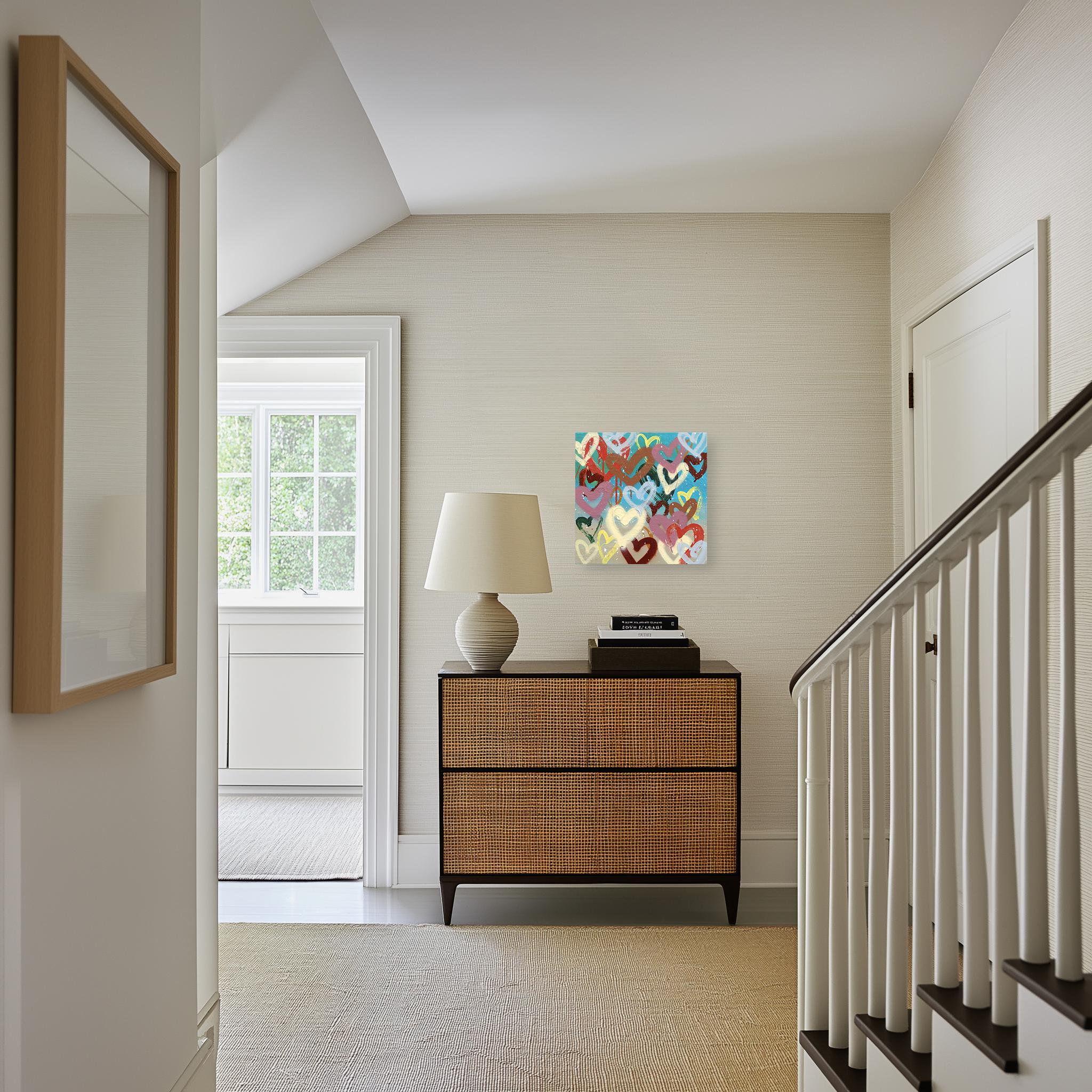 Lovers Unite - Original Farbe getränkten Graffiti Herzen Mixed Media Painting im Angebot 3