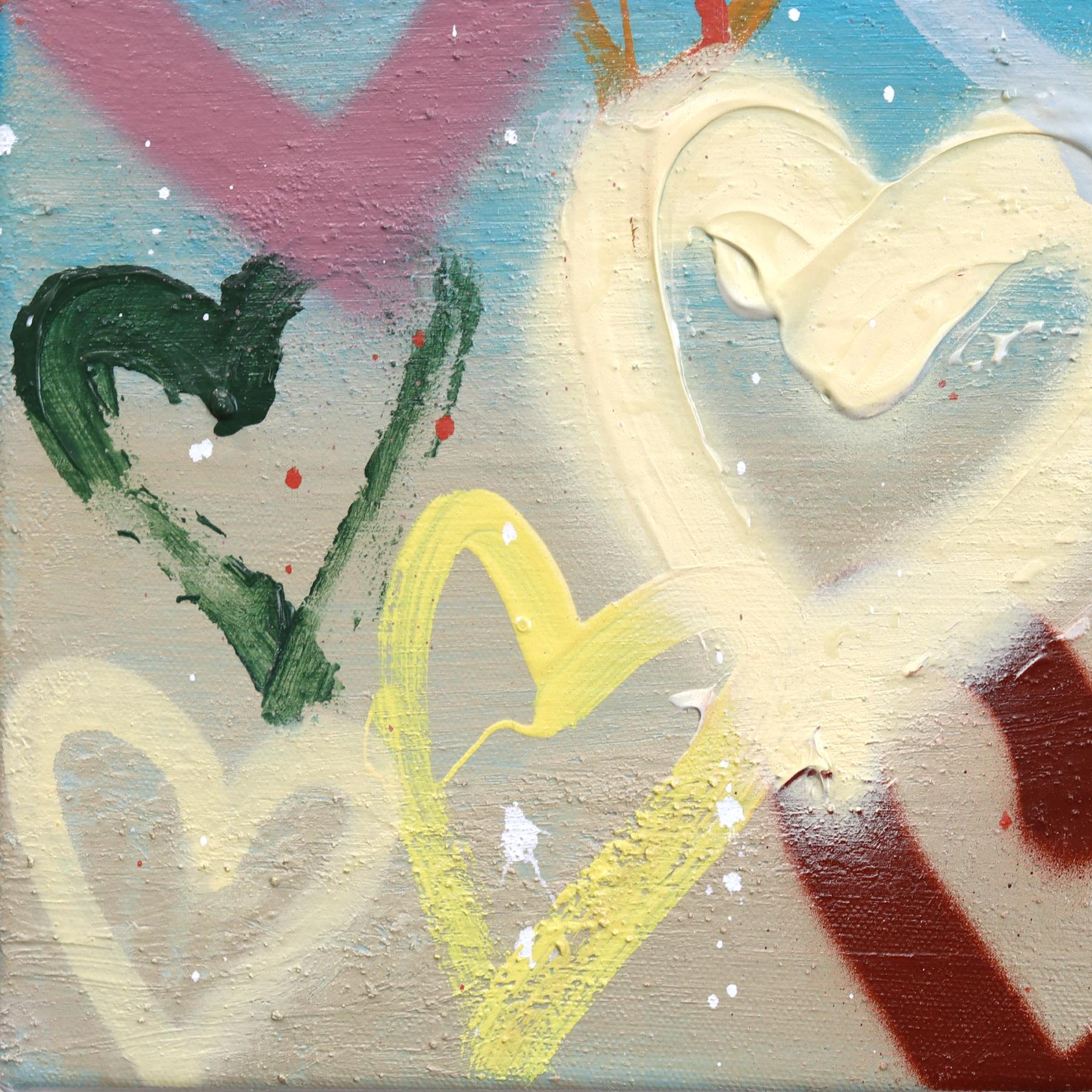 Lovers Unite - Original Farbe getränkten Graffiti Herzen Mixed Media Painting im Angebot 4