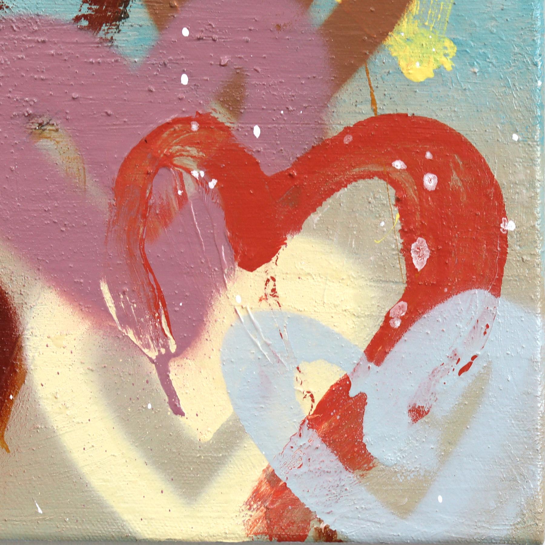 Lovers Unite - Original Farbe getränkten Graffiti Herzen Mixed Media Painting im Angebot 5