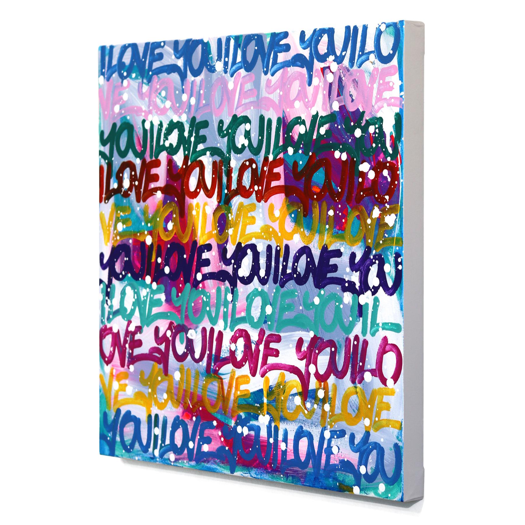 Make My Heart Melt - 'I LOVE YOU' Graffiti Color Drenched Mixed Media Painting For Sale 1