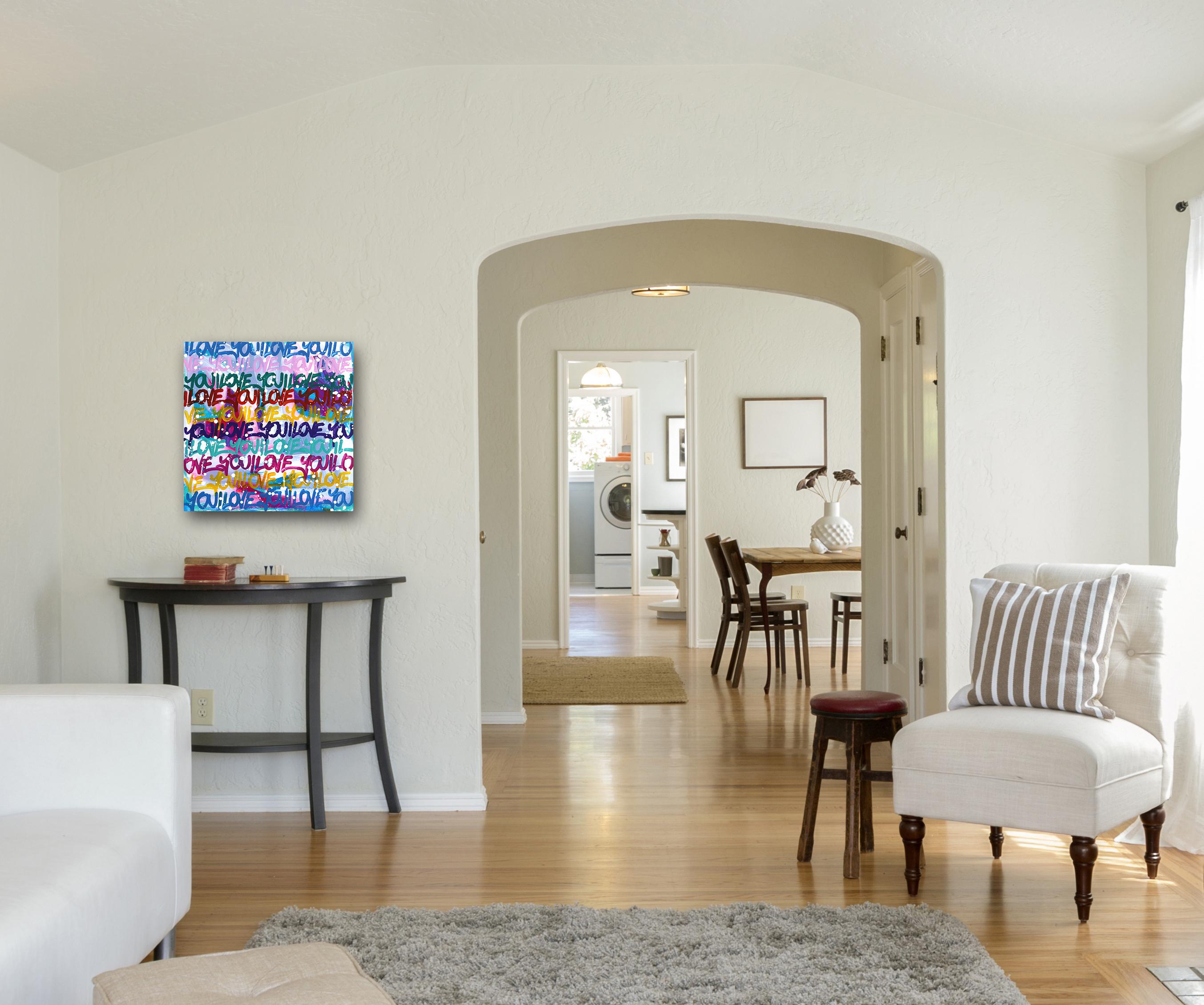 Make My Heart Melt - 'I LOVE YOU' Graffiti Color Drenched Mixed Media Painting For Sale 3