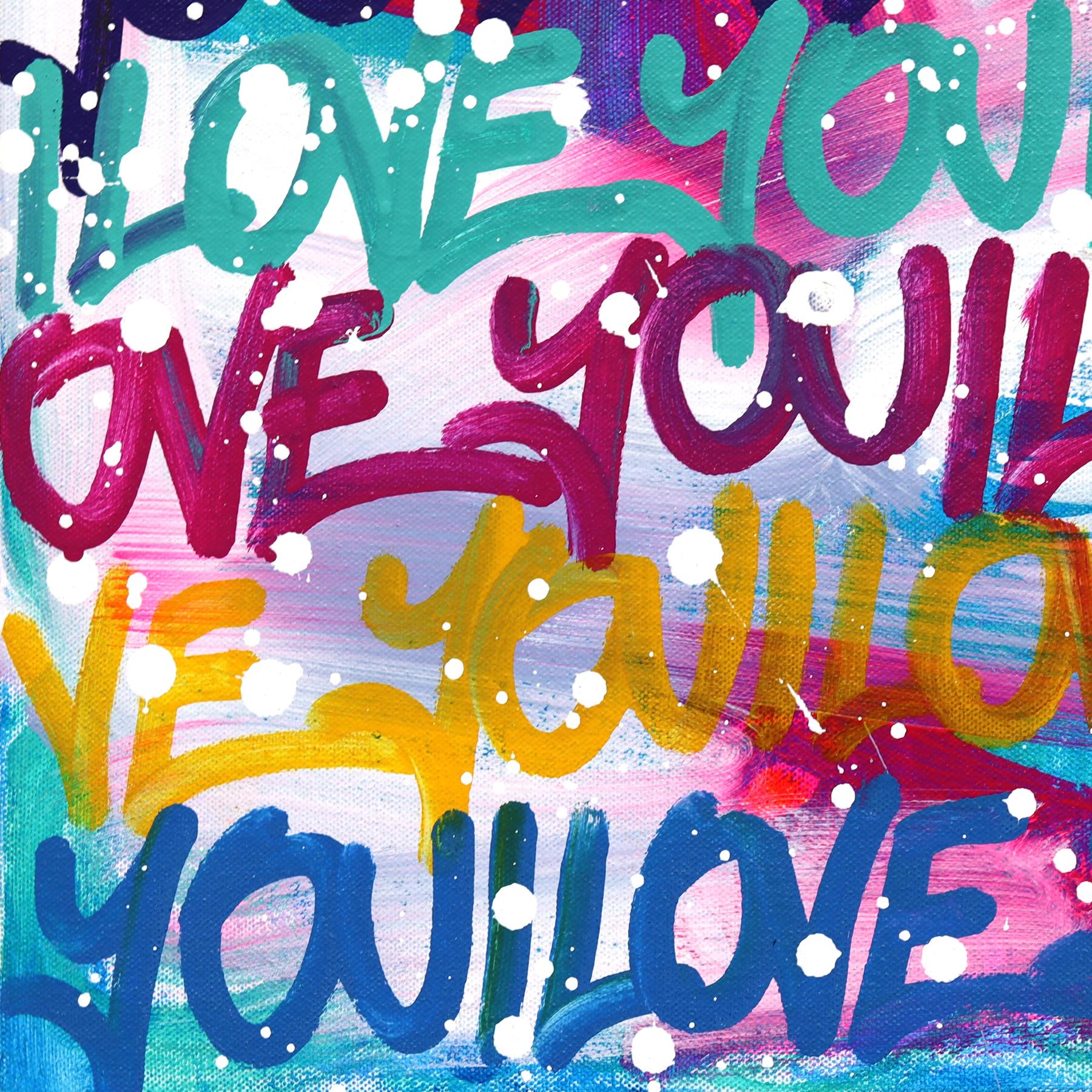 Make My Heart Melt - 'I LOVE YOU' Graffiti Color Drenched Mixed Media Painting For Sale 4