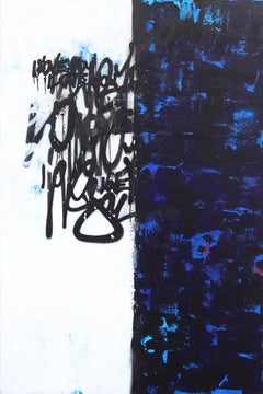 Mixed Synchrony - Abstract Textured Blue and White Graffiti Pop Artwork