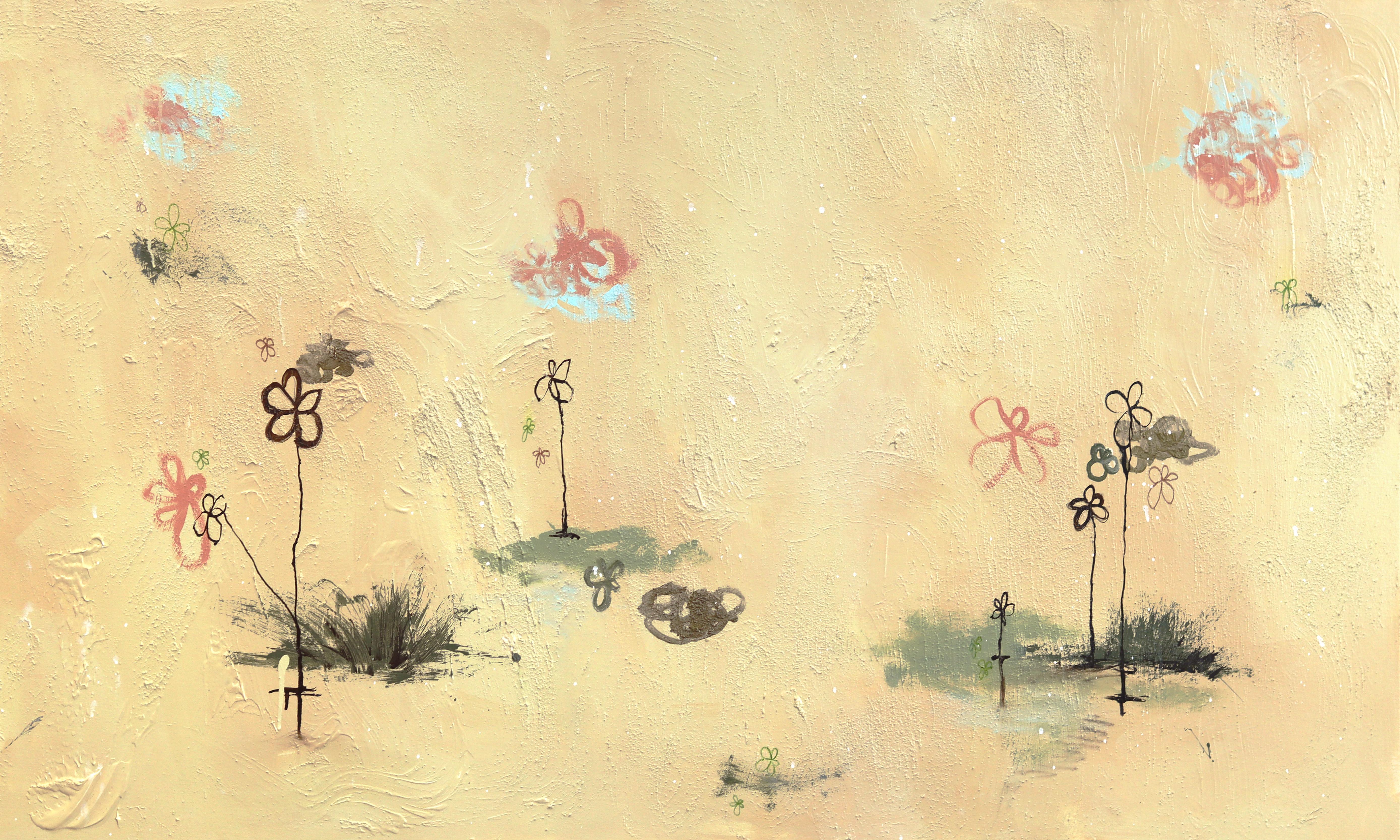 Amber Goldhammer Landscape Painting - Morning Blooming - Butter Yellow Floral Landscape Mixed Media Art on Canvas