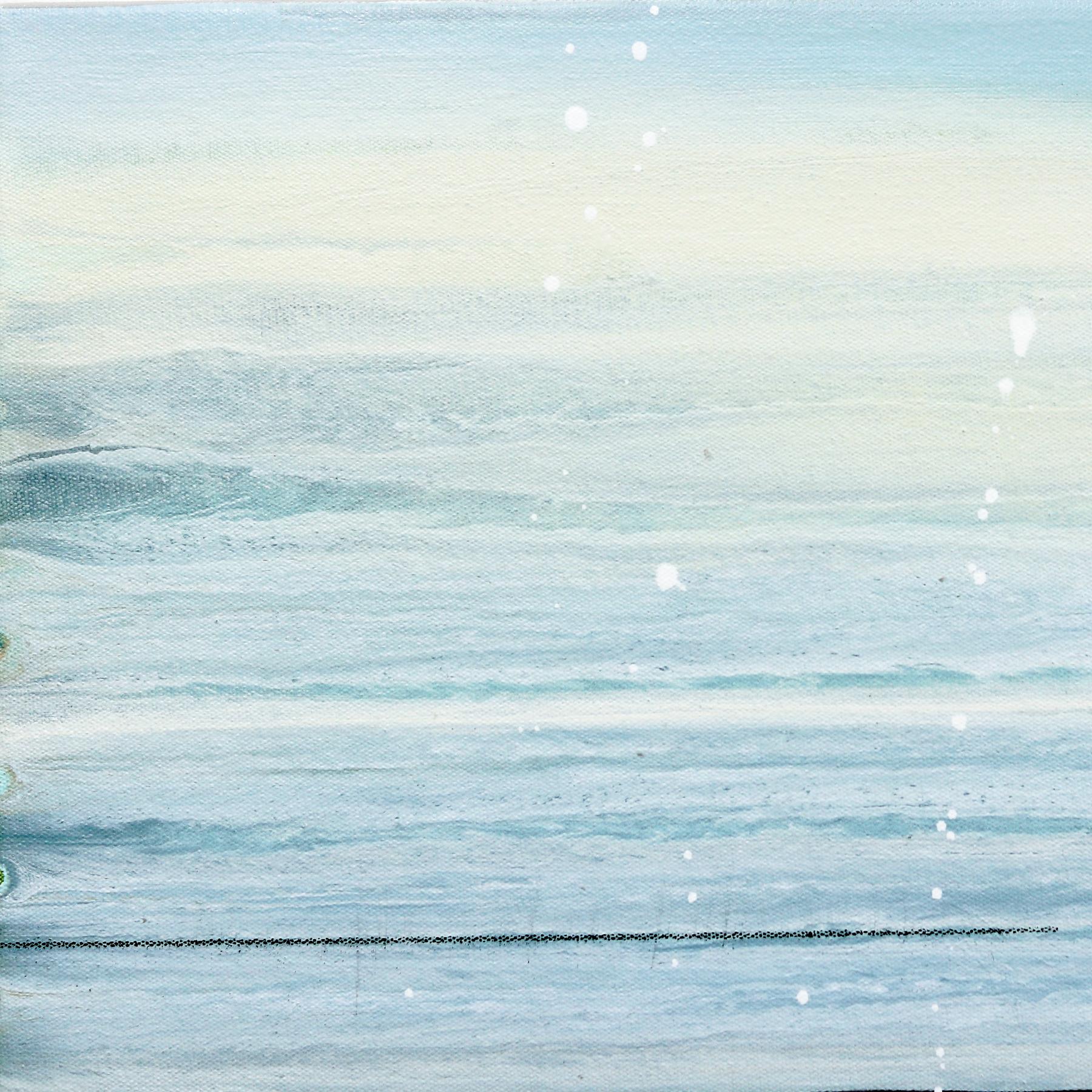 Rocío matinal - Pintura original sobre lienzo Paisaje abstracto azul de tonos suaves y tranquilos - Painting Abstracto de Amber Goldhammer