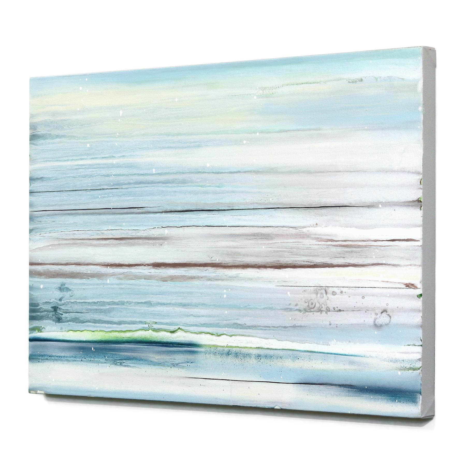 Rocío matinal - Pintura original sobre lienzo Paisaje abstracto azul de tonos suaves y tranquilos - Abstract Painting Azul de Amber Goldhammer