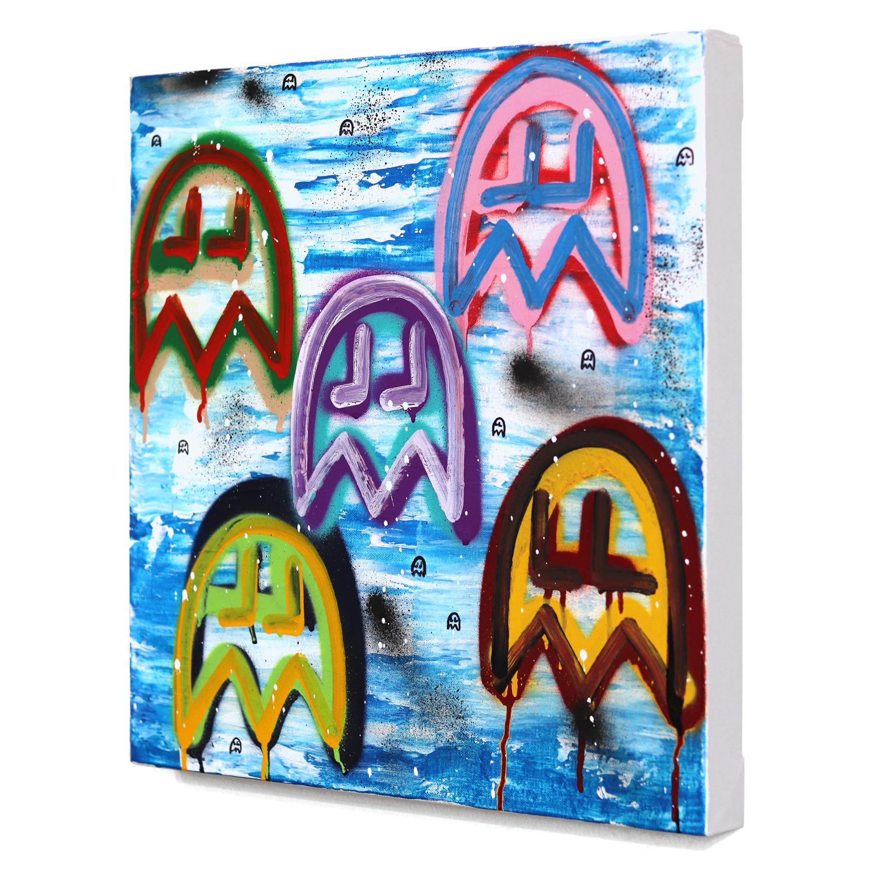 My Favorite Game #2 - Colorful Pacman Inspired Graffiti Mixed Media Painting en vente 1