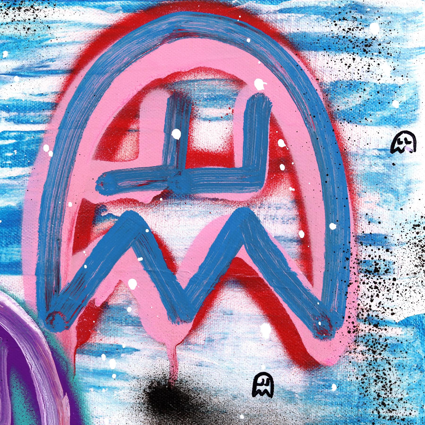 My Favorite Game #2 - Colorful Pacman Inspired Graffiti Mixed Media Painting en vente 2