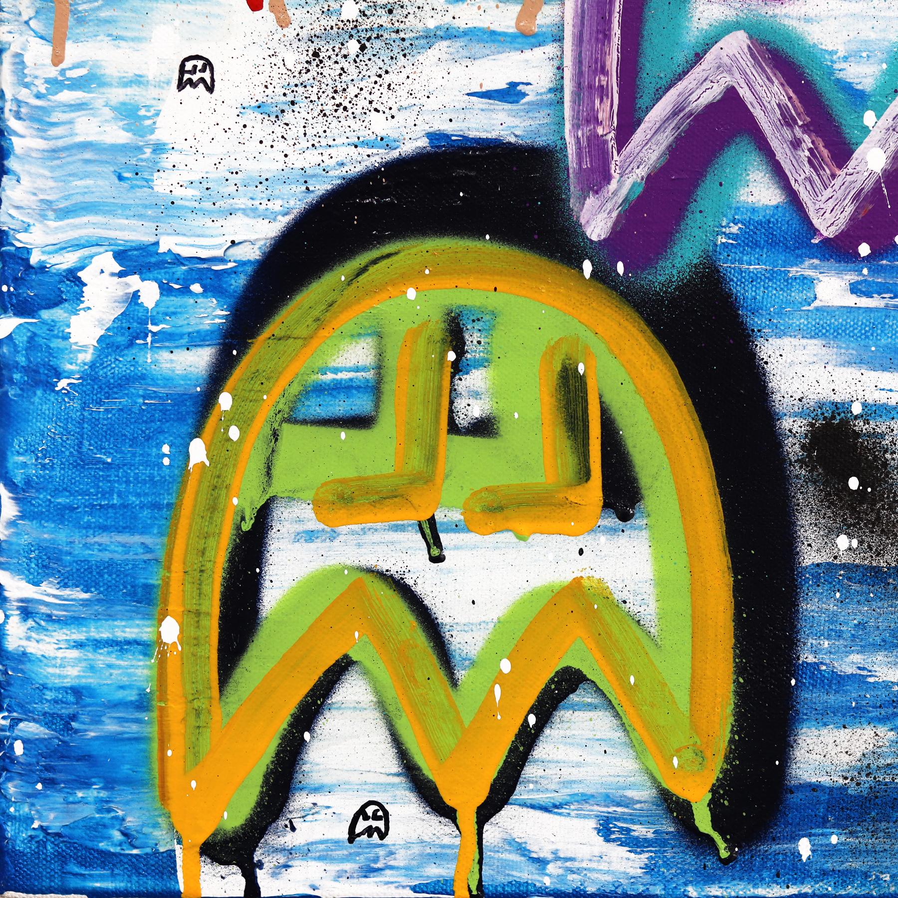 My Favorite Game #2 - Colorful Pacman Inspired Graffiti Mixed Media Painting en vente 4