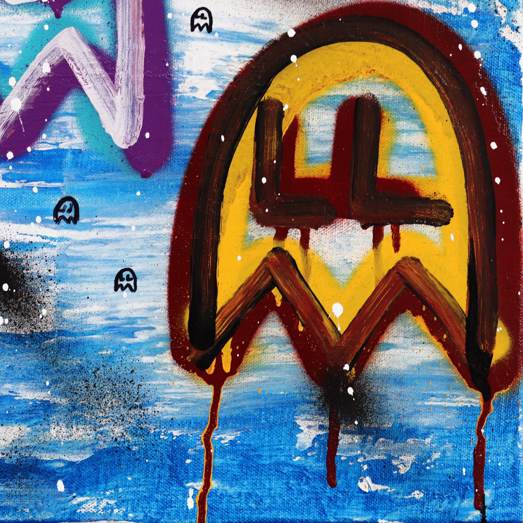 My Favorite Game #2 - Colorful Pacman Inspired Graffiti Mixed Media Painting en vente 5