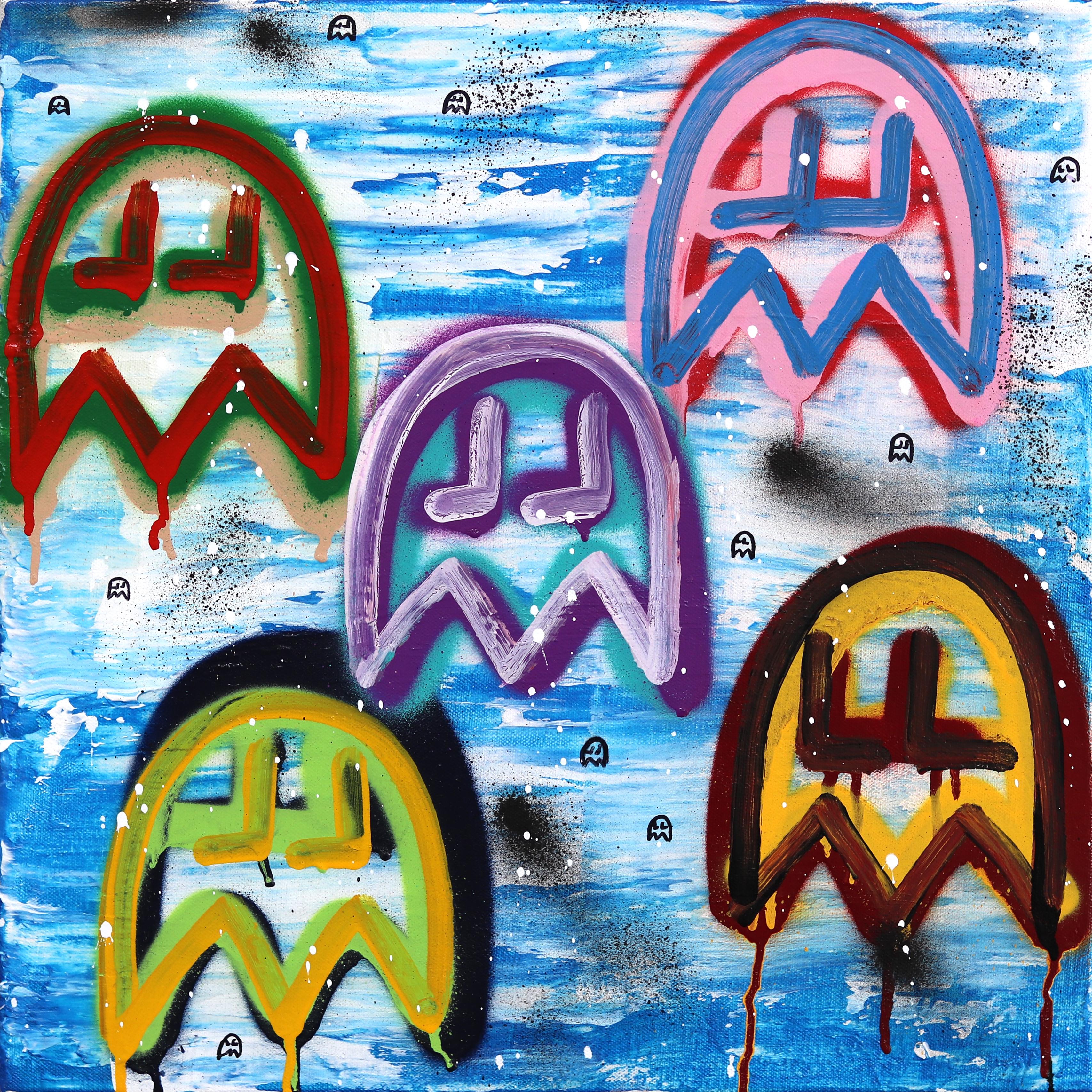 Abstract Painting Amber Goldhammer - My Favorite Game #2 - Colorful Pacman Inspired Graffiti Mixed Media Painting