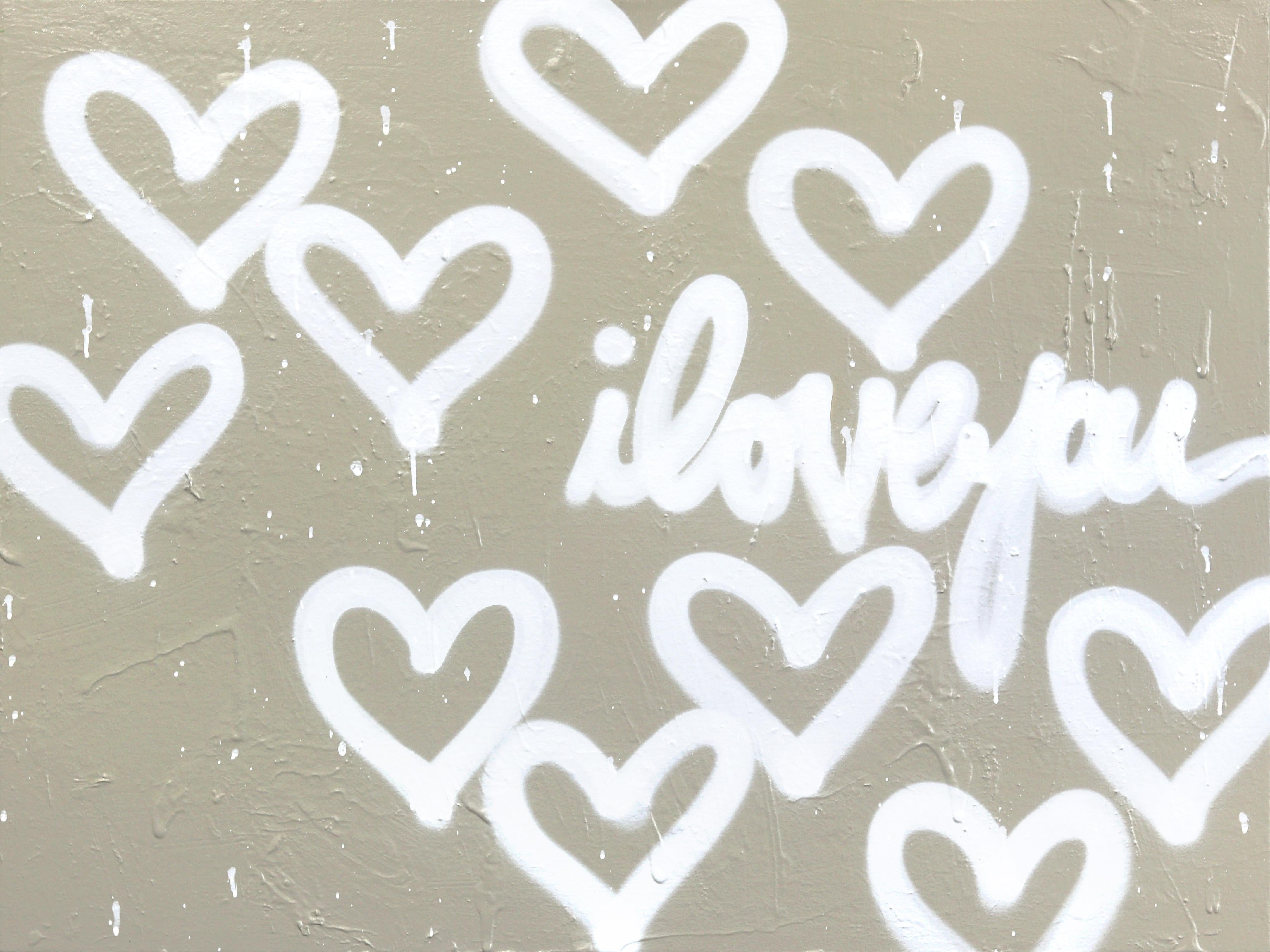 Il mio amore è come un grande abbraccio - opera d'arte astratta su tela di colore bianco o beige