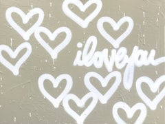 Il mio amore è come un grande abbraccio - opera d'arte astratta su tela di colore bianco o beige