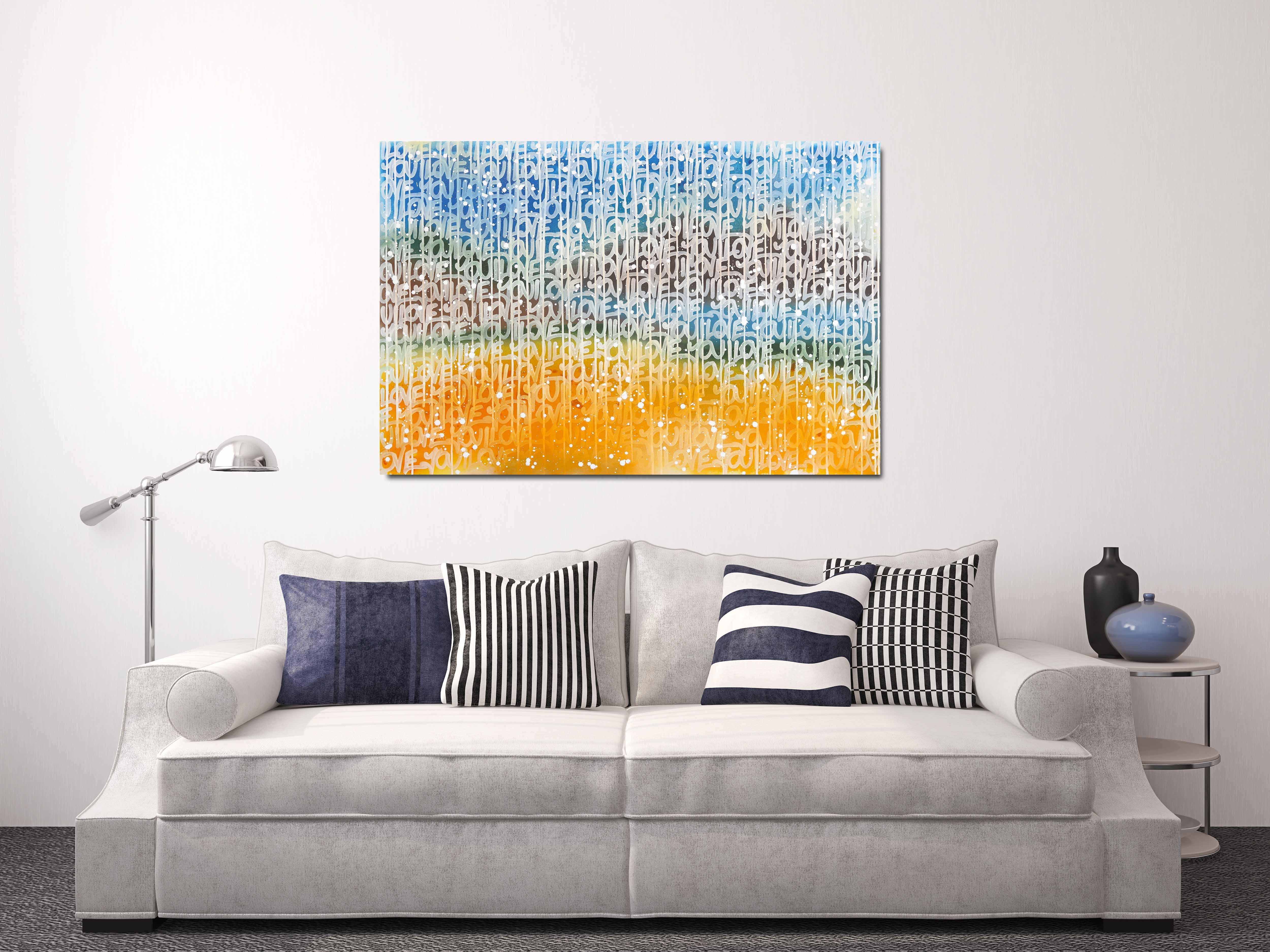 Mes plans de vacances - Grande peinture originale colorée de paysage abstrait - Contemporain Mixed Media Art par Amber Goldhammer