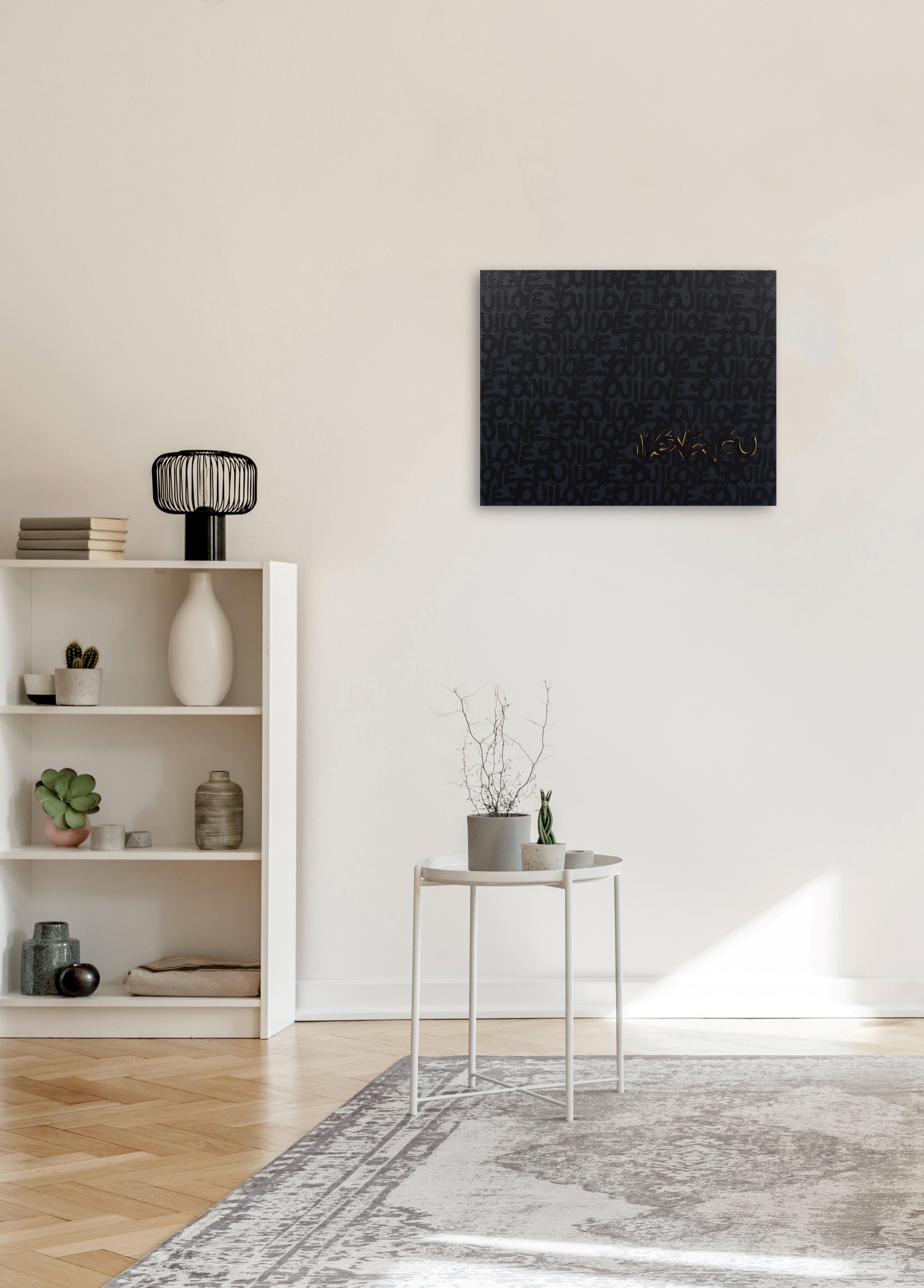 Charlas Nocturnas - Obra de Resina de Madera Negra sobre Lienzo de Pintura Acrílica Negra en venta 3