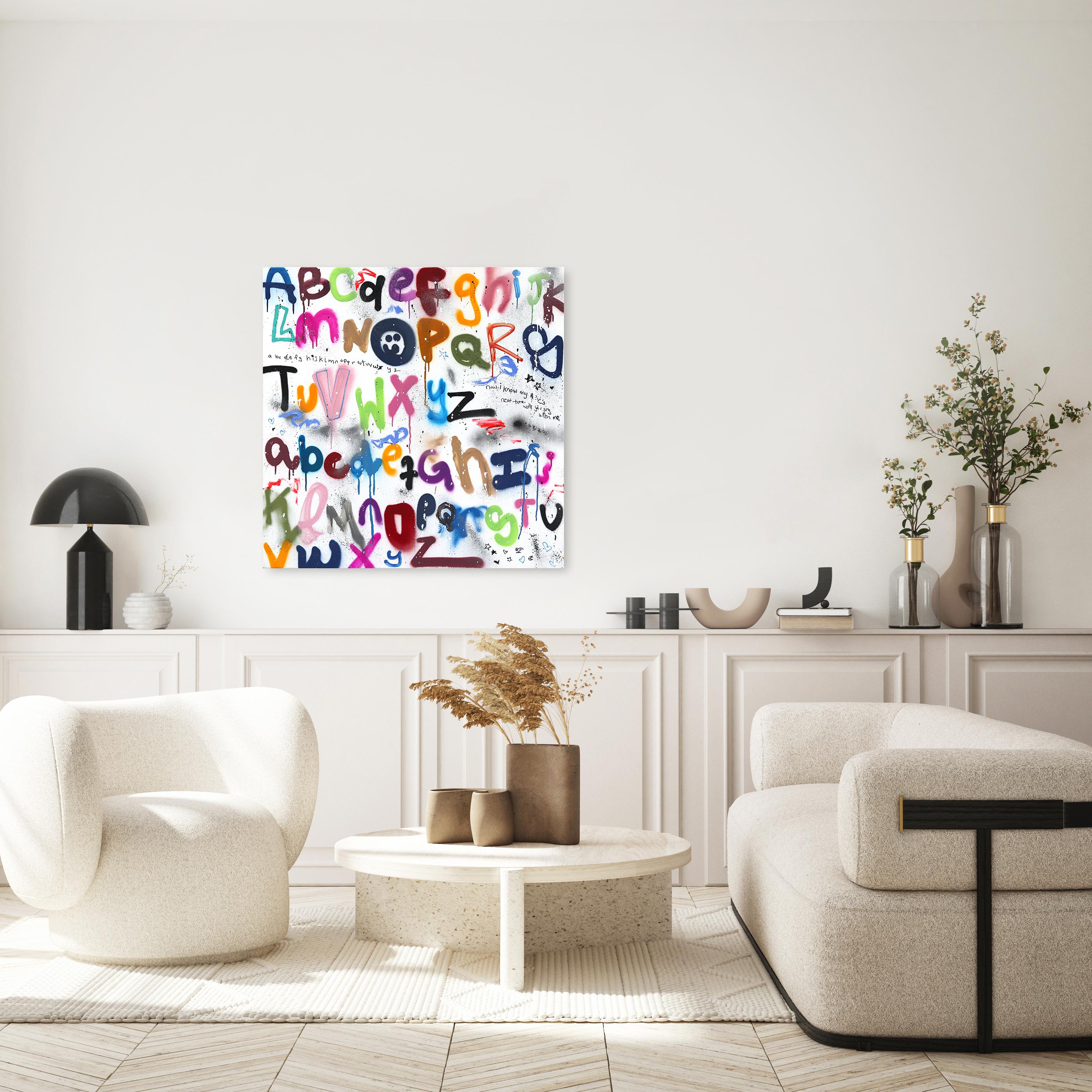 Now I Know My ABC's - Playful Lettering Typography Artwork and Dripping Colors - Contemporary Mixed Media Art by Amber Goldhammer