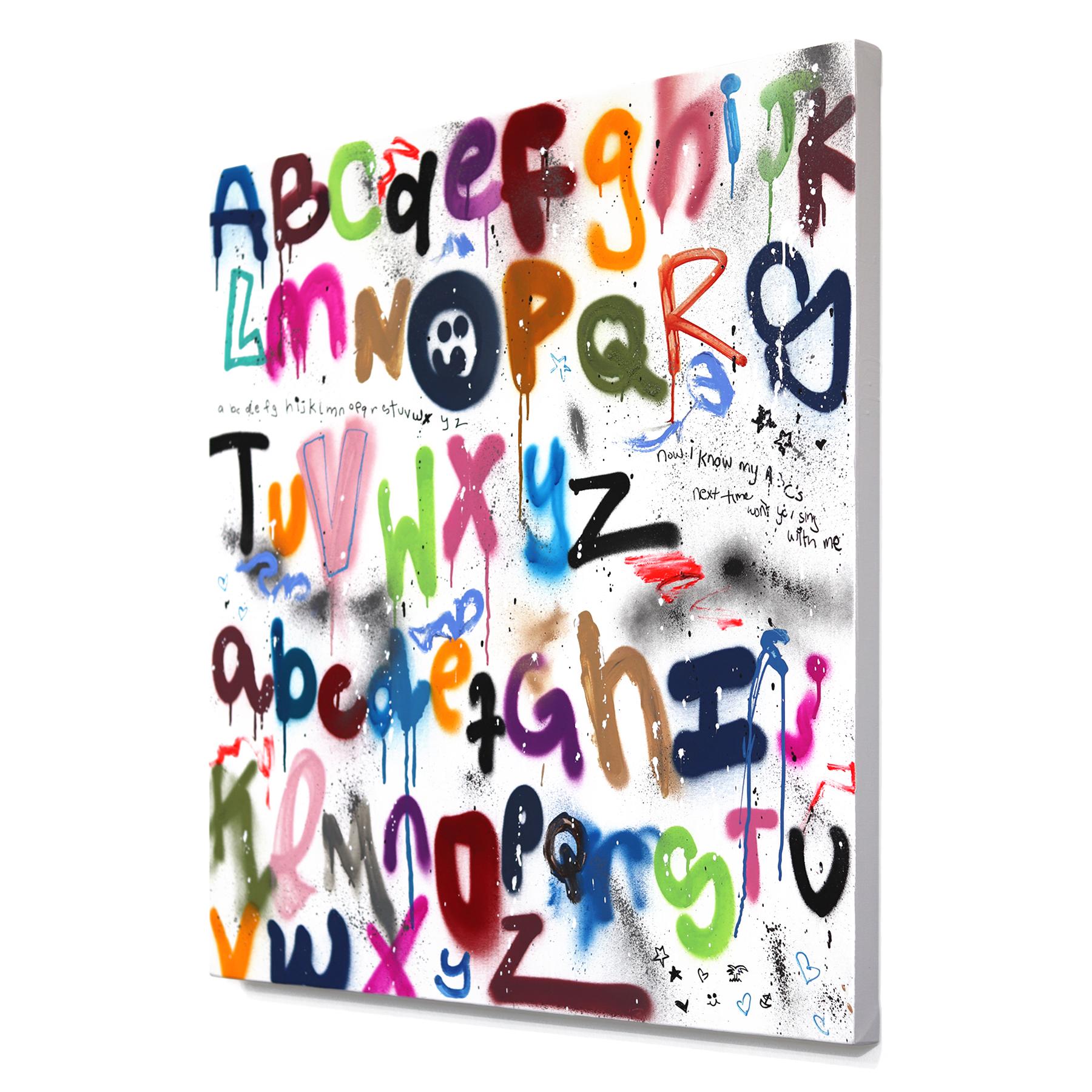 Now I Know My ABC's - Playful Lettering Typography Artwork and Dripping Colors For Sale 1