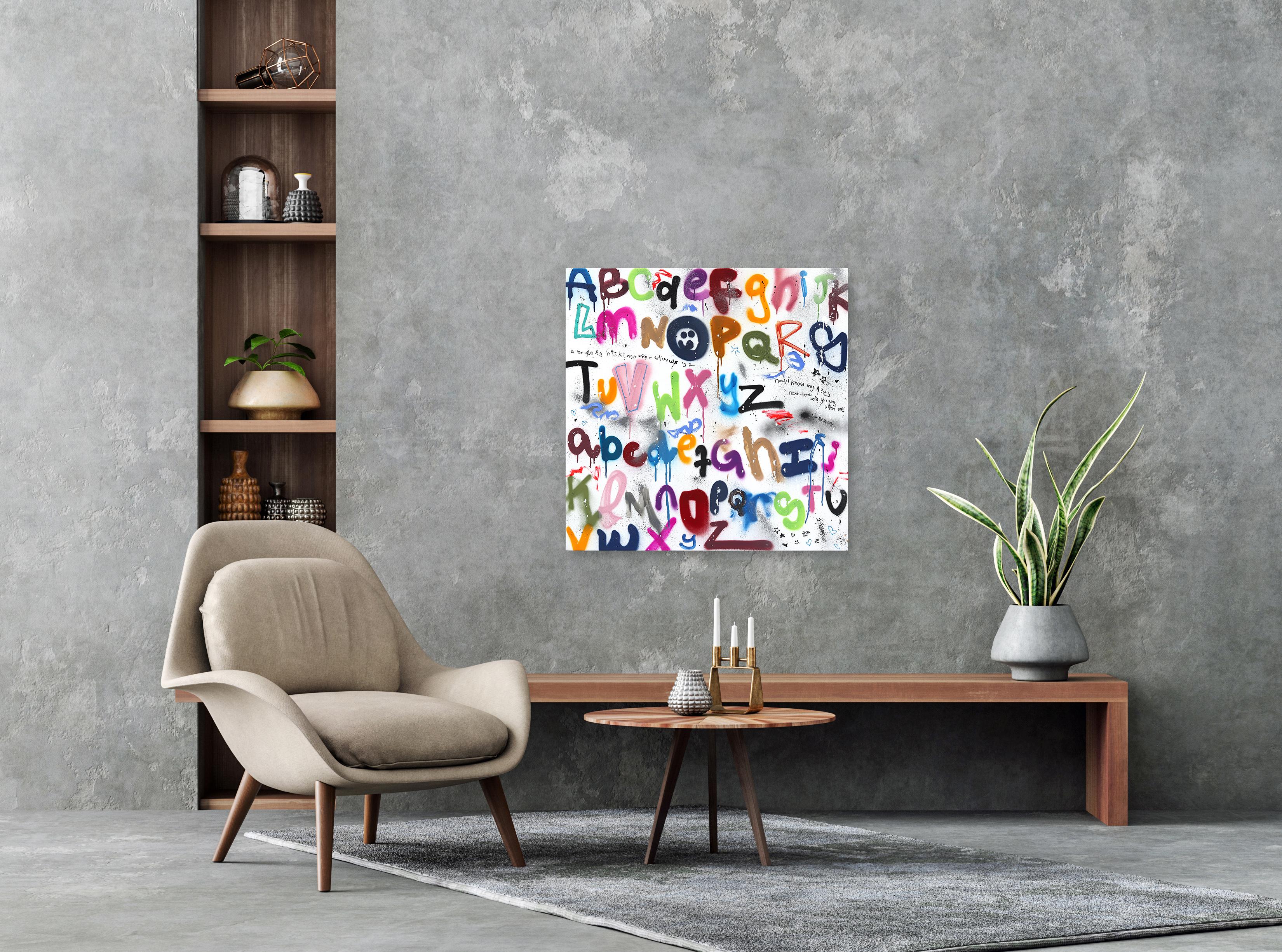 Now I Know My ABC's - Playful Lettering Typography Artwork and Dripping Colors For Sale 3