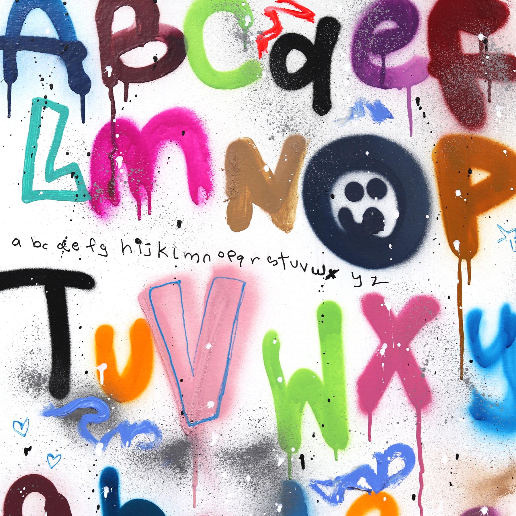 Now I Know My ABC's - Playful Lettering Typography Artwork and Dripping Colors For Sale 5