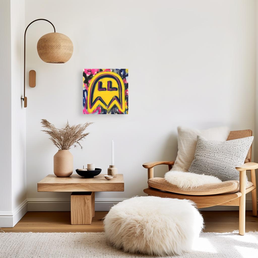 Pac World - Abstract Colorful Retro Inspired Graffiti Mixed Media Painting - Contemporary Mixed Media Art by Amber Goldhammer
